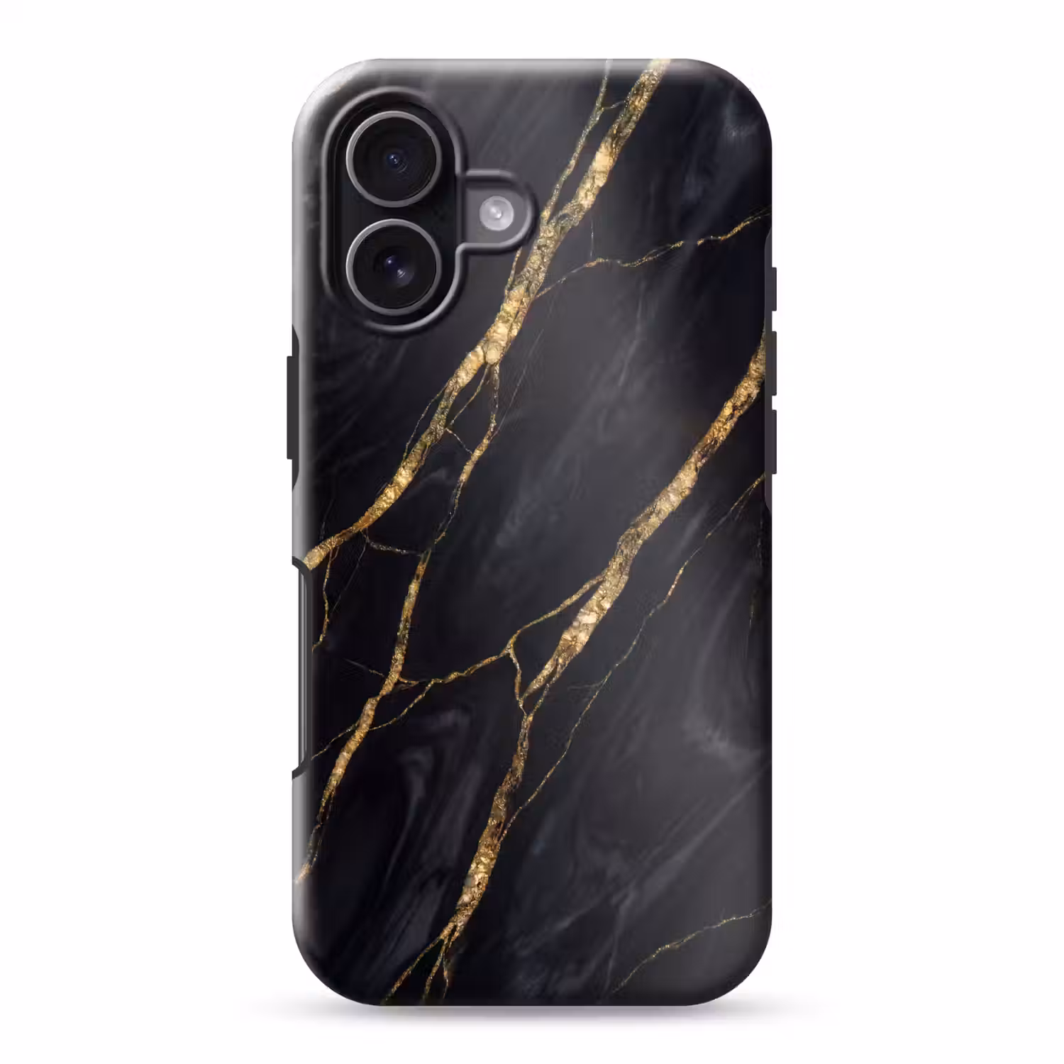 Marmer - Gouden aders - Abstract - Zwart Toughcase MagSafe Apple iPhone 17 klein -3d