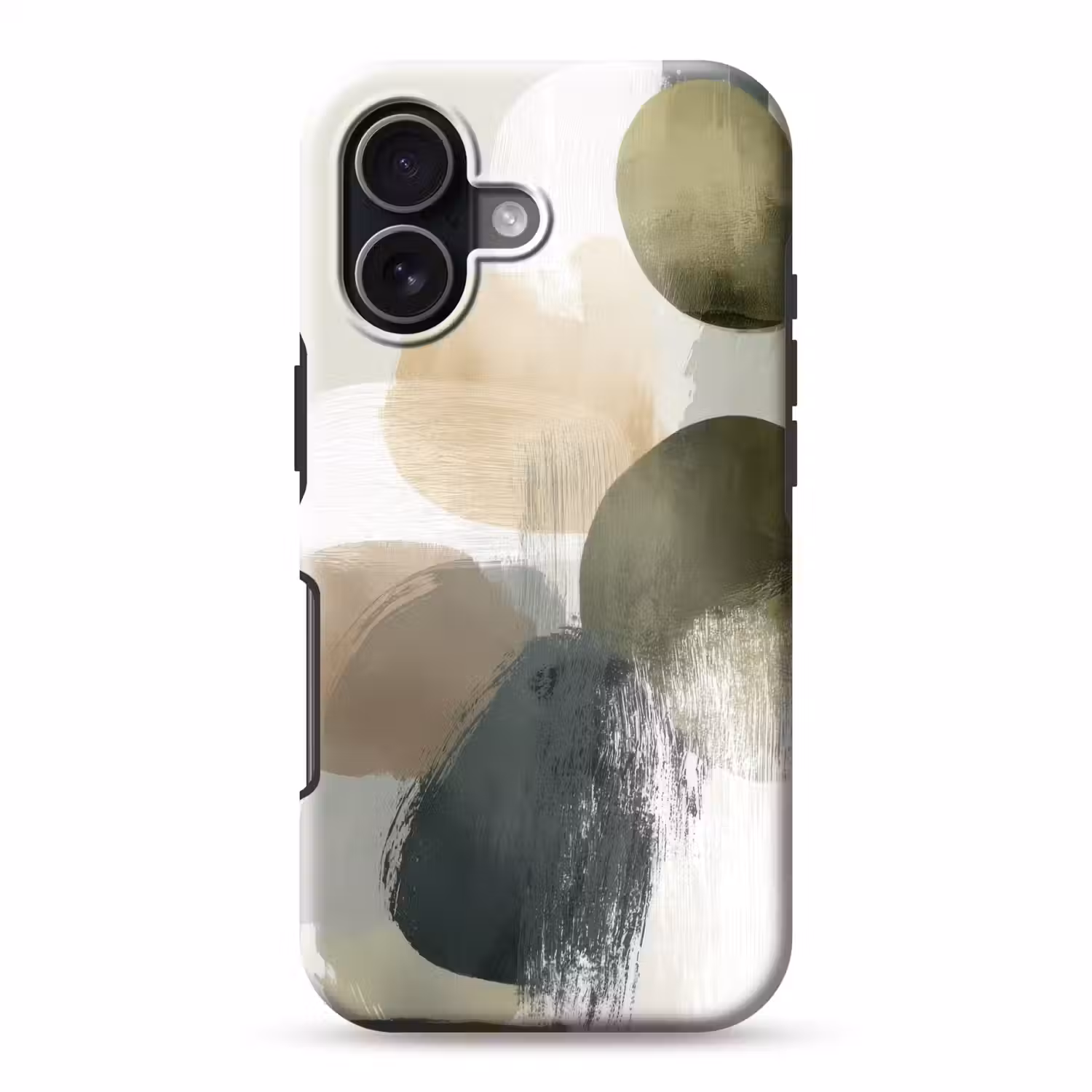 Minimalistisch - Cirkels - Penseelstreken - Beige Toughcase MagSafe Apple iPhone 17 klein -3d