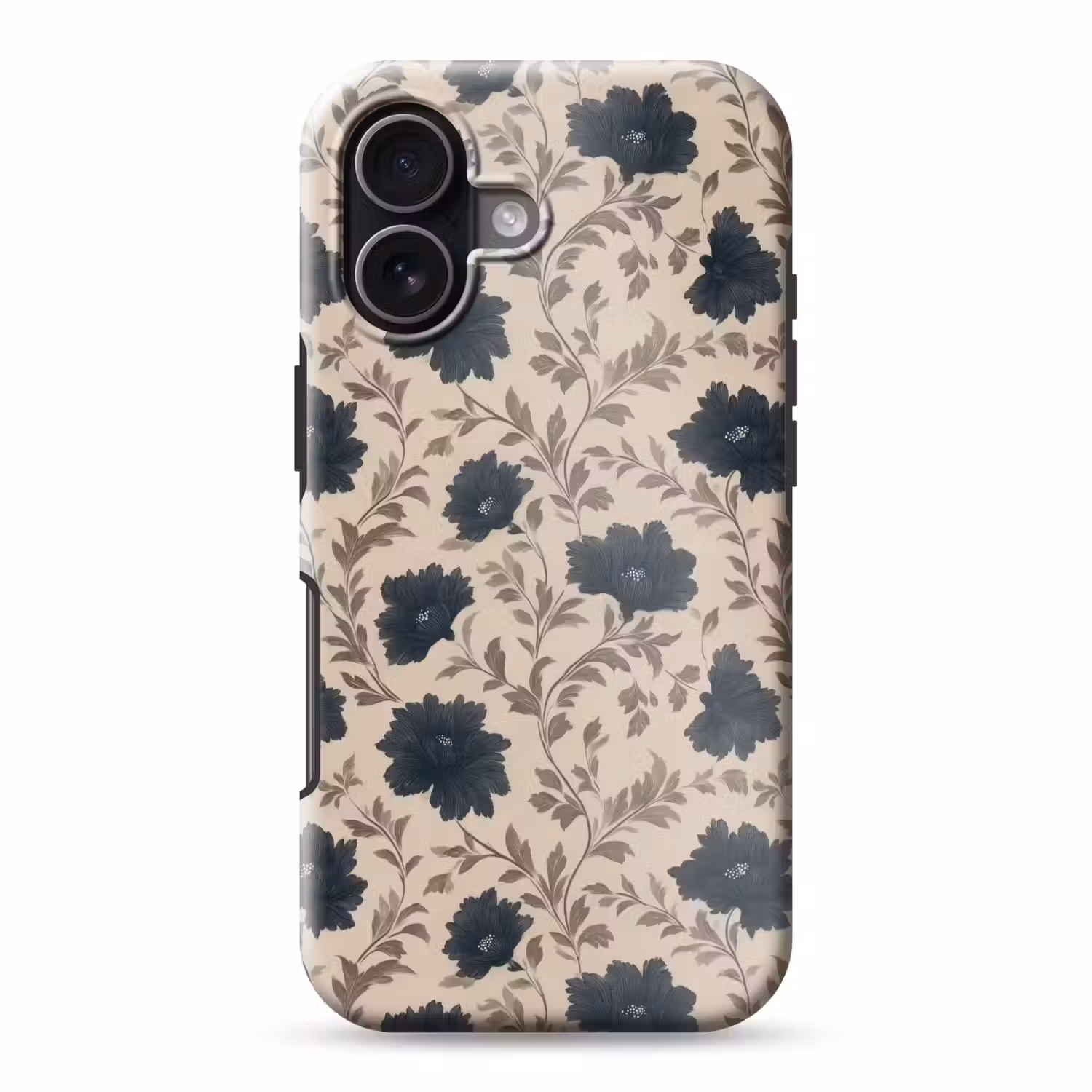 Motief - Bloemen - Zwart - Beige Toughcase MagSafe Apple iPhone 17 klein 1017 -3d