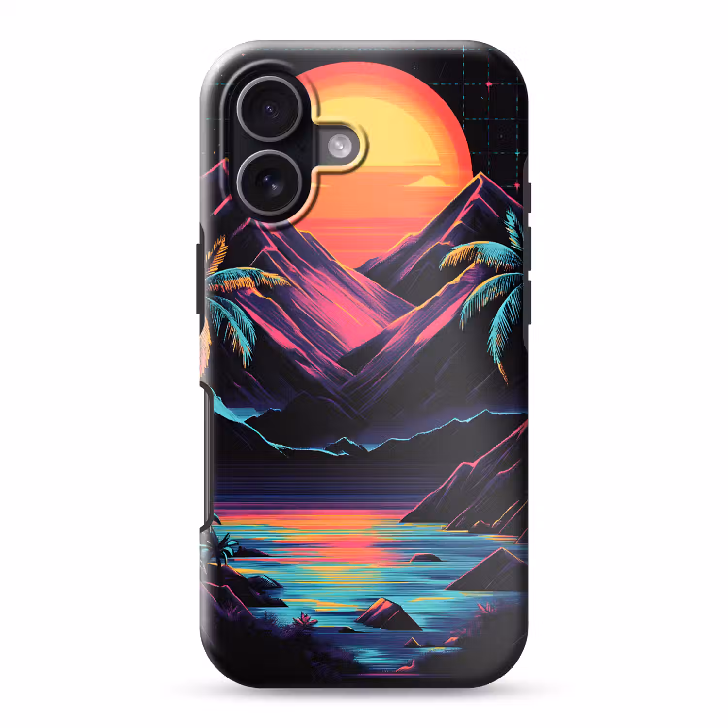Palmbomen - Neonbergen - Sterrenhemel - Zon Toughcase MagSafe Apple iPhone 17 klein -3d
