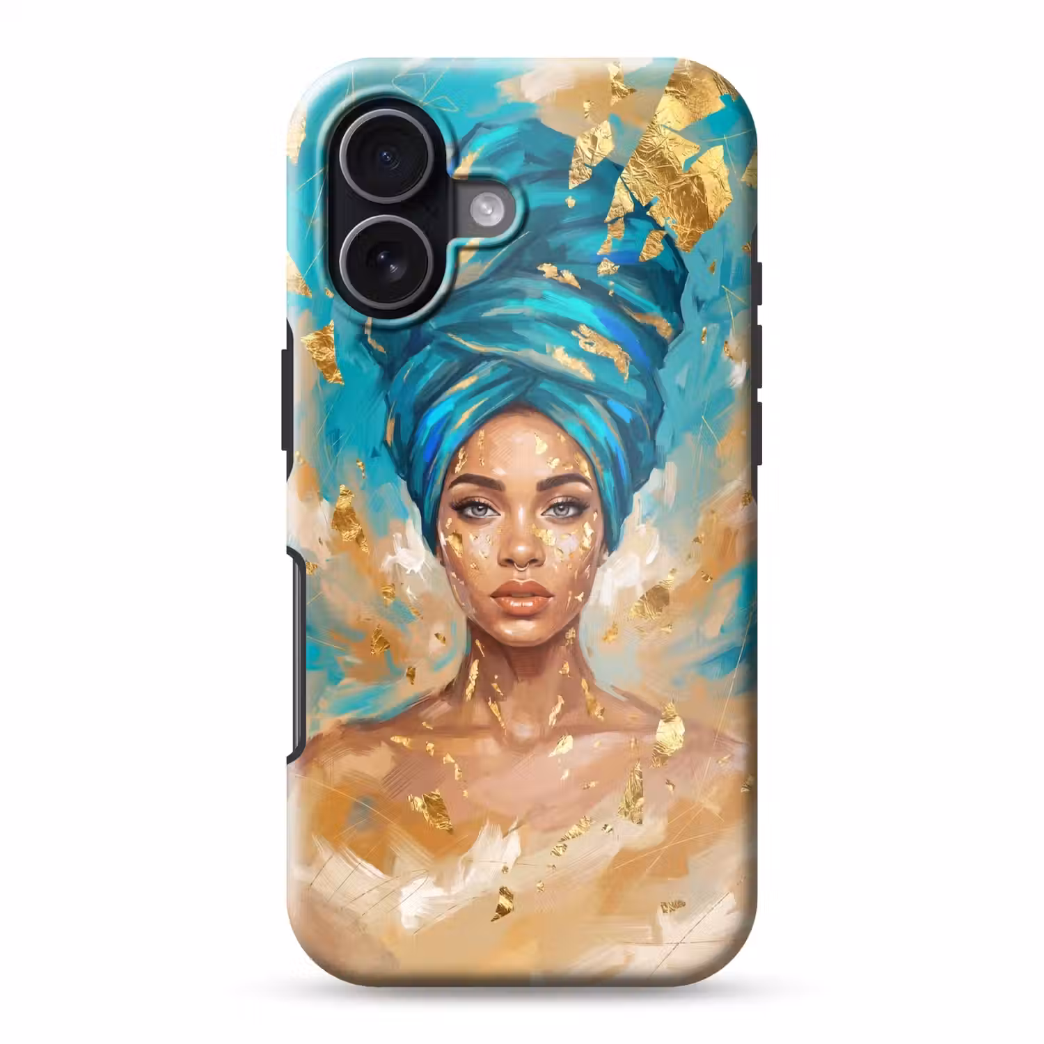 Portret - Vrouw - Schilderij - Blauw - Goud - Expressief Toughcase MagSafe Apple iPhone 17 klein -3d
