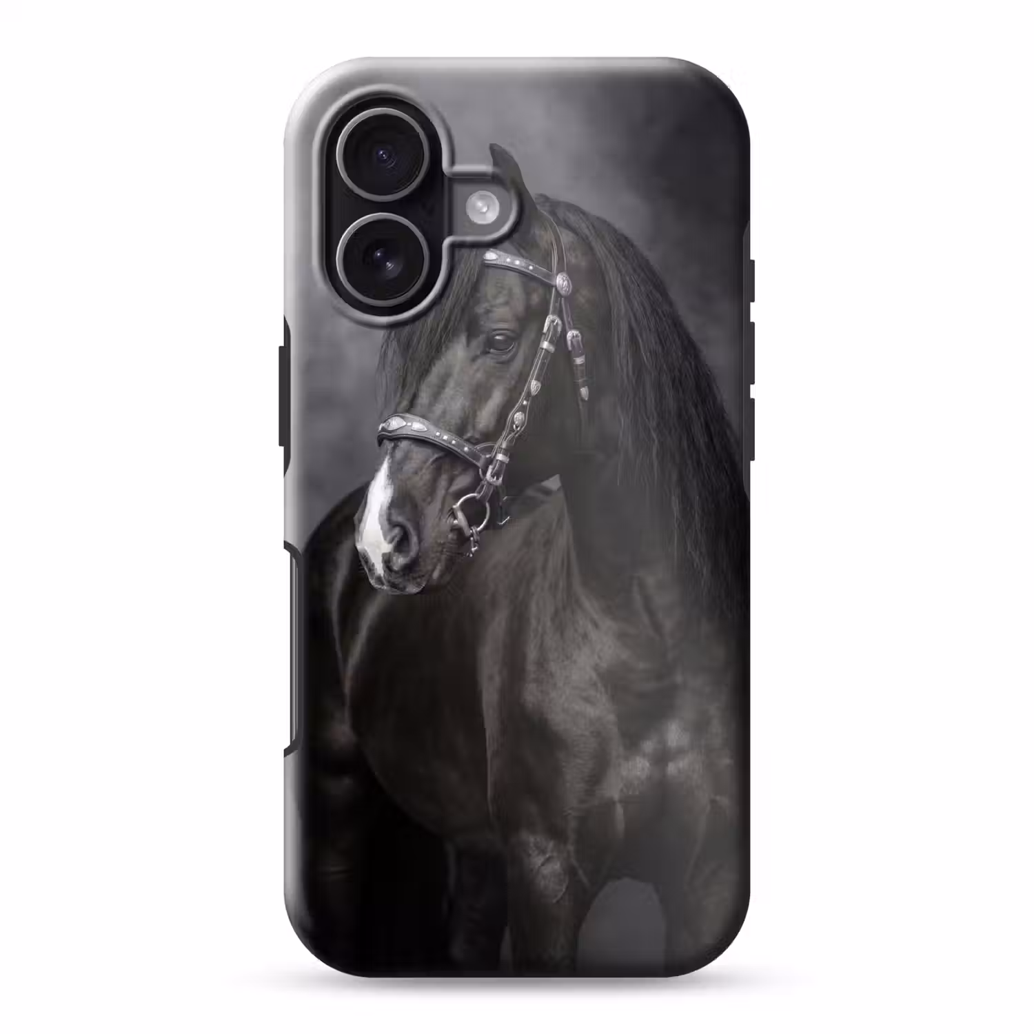 Portret - Paard - Zwart Toughcase MagSafe Apple iPhone 17 klein -3d