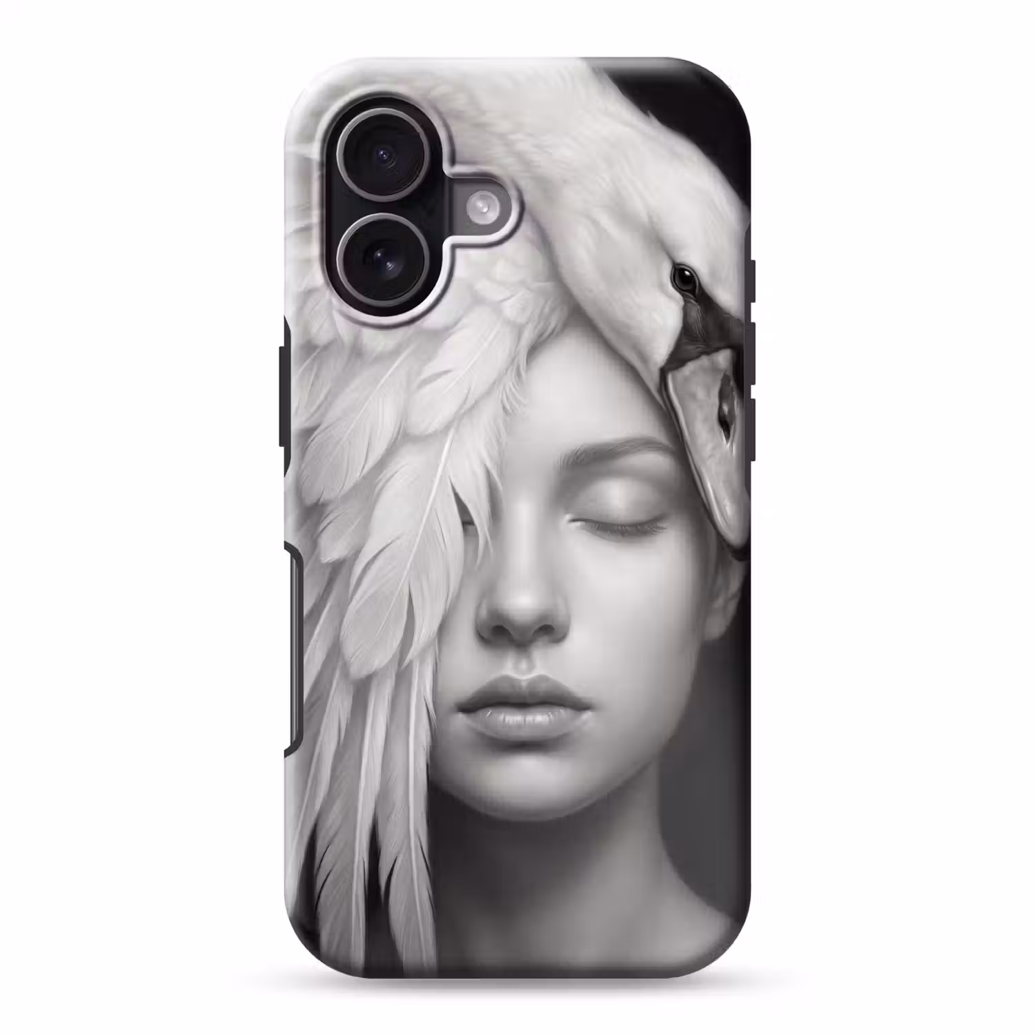 Portret - Zwaan - Zwart - Wit Toughcase MagSafe Apple iPhone 17 klein -3d