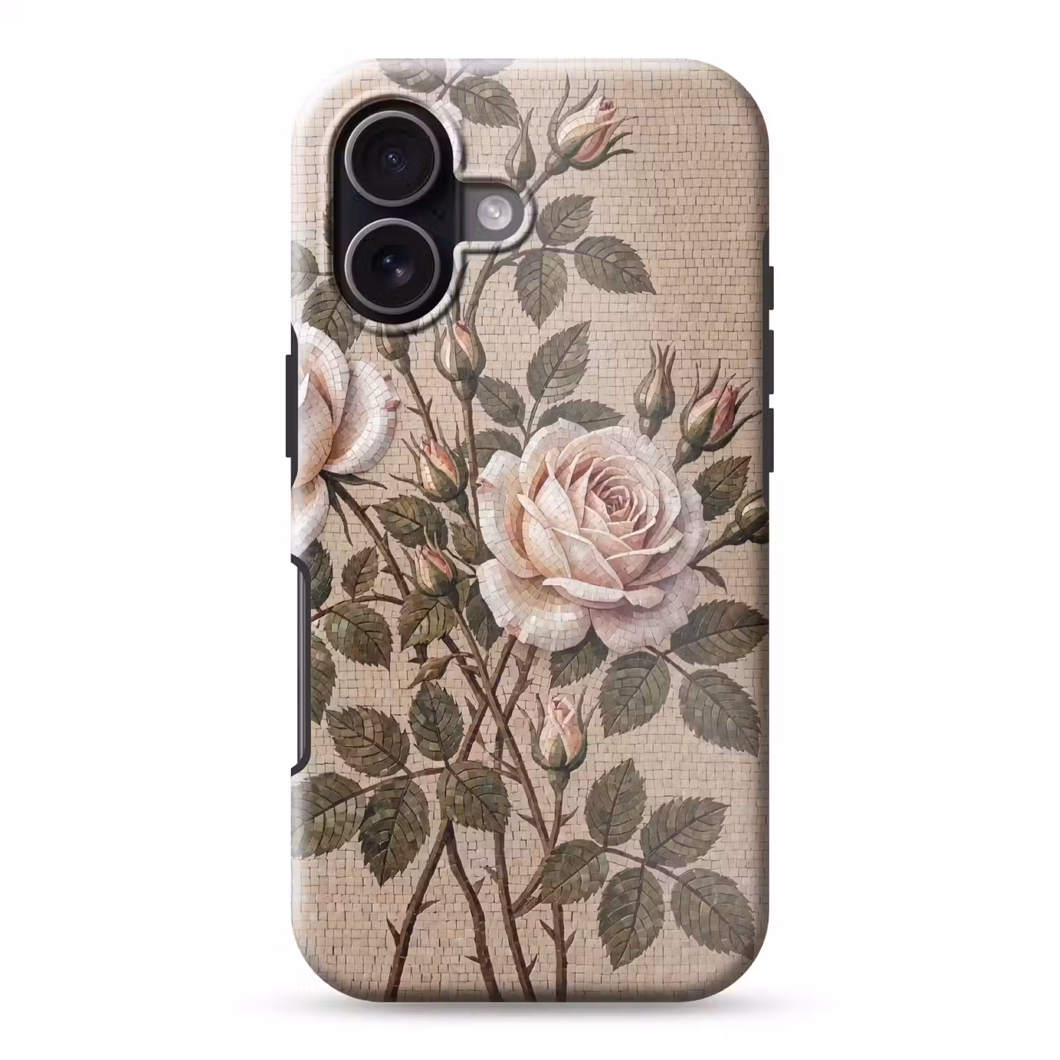 Roos - Mozaïek - Bloemen - Klassiek - Beige Toughcase MagSafe Apple iPhone 17 klein -3d
