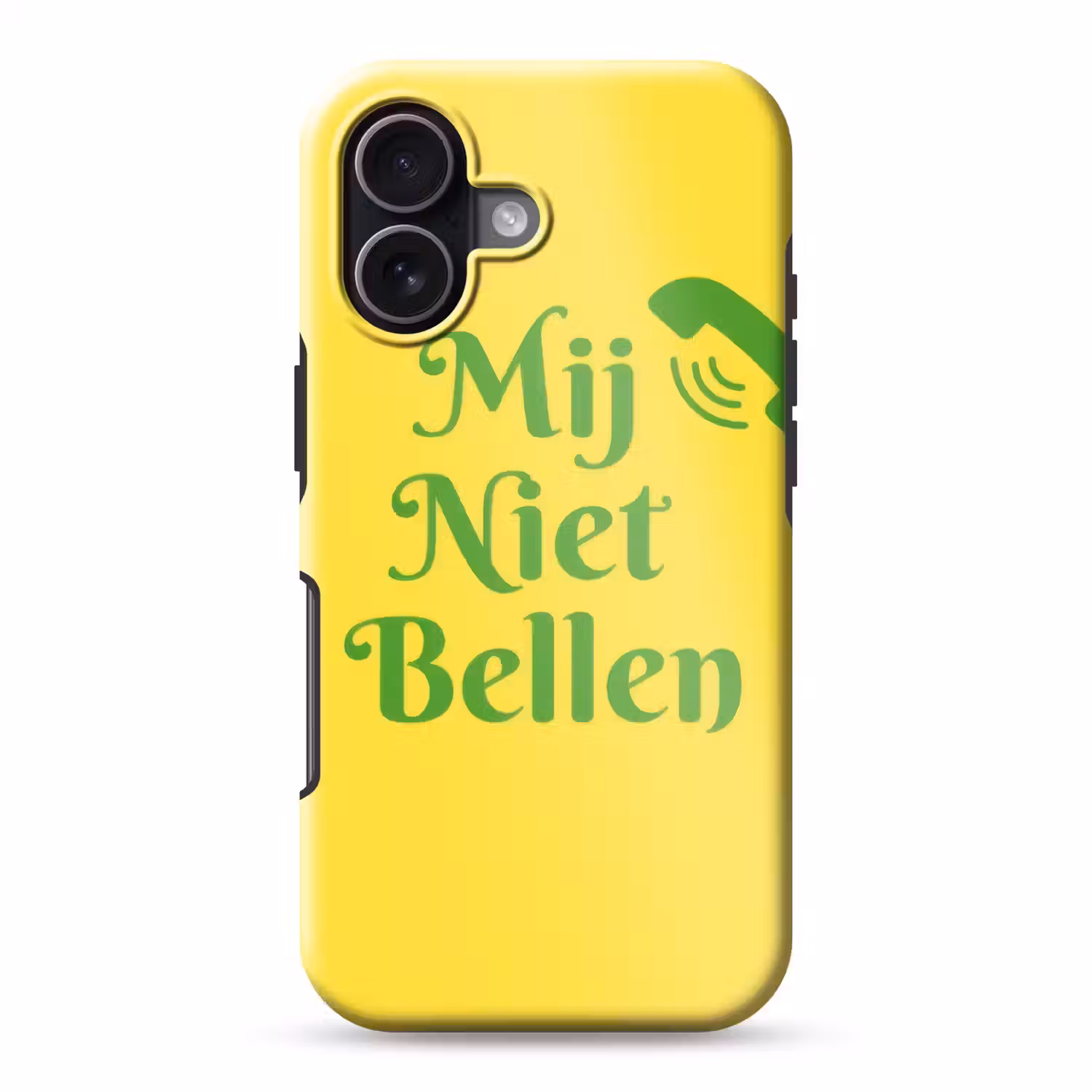 Mij niet bellen - Telefoon - Geel Toughcase MagSafe Apple iPhone 17 klein -3d