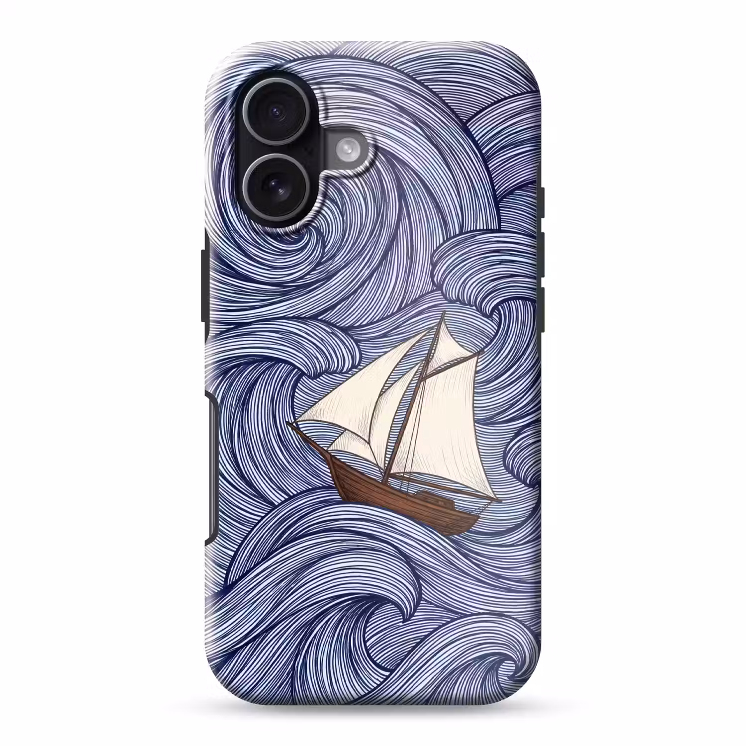 Schip - Golven - Zee - Illustratie - Blauw Toughcase MagSafe Apple iPhone 17 klein -3d