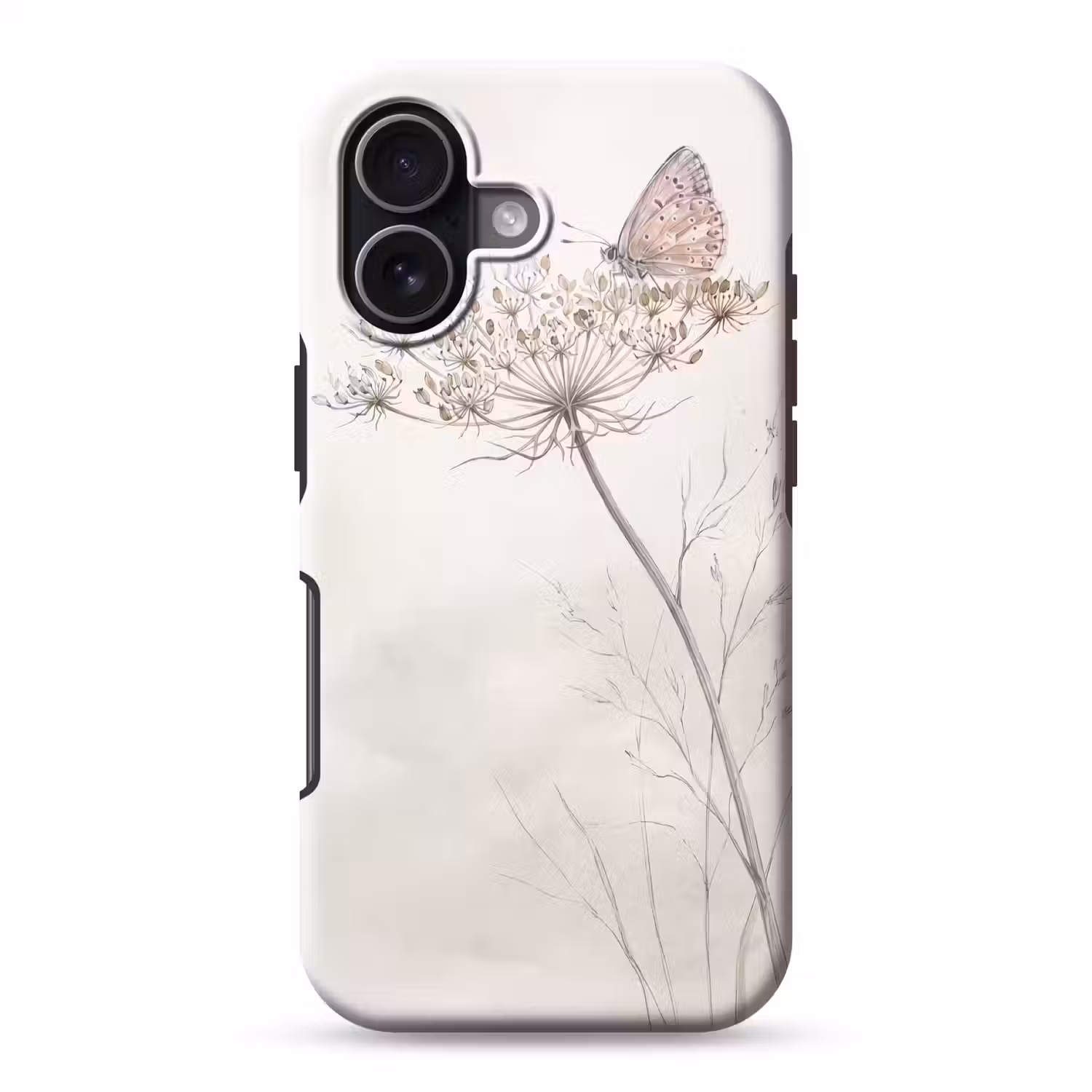 Vlinder - Bloem -Natuur - Beige Toughcase MagSafe Apple iPhone 17 klein -3d