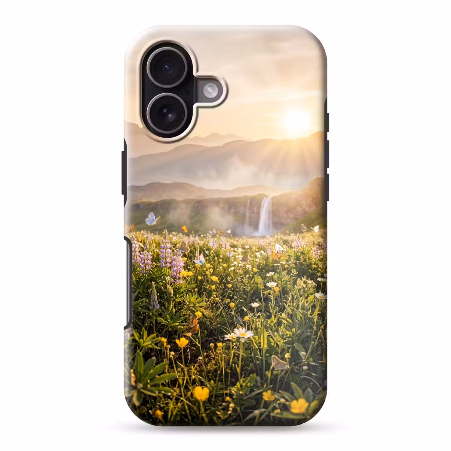 Vlinders - Waterval - Bloemenveld Toughcase MagSafe Apple iPhone 17 klein -3d