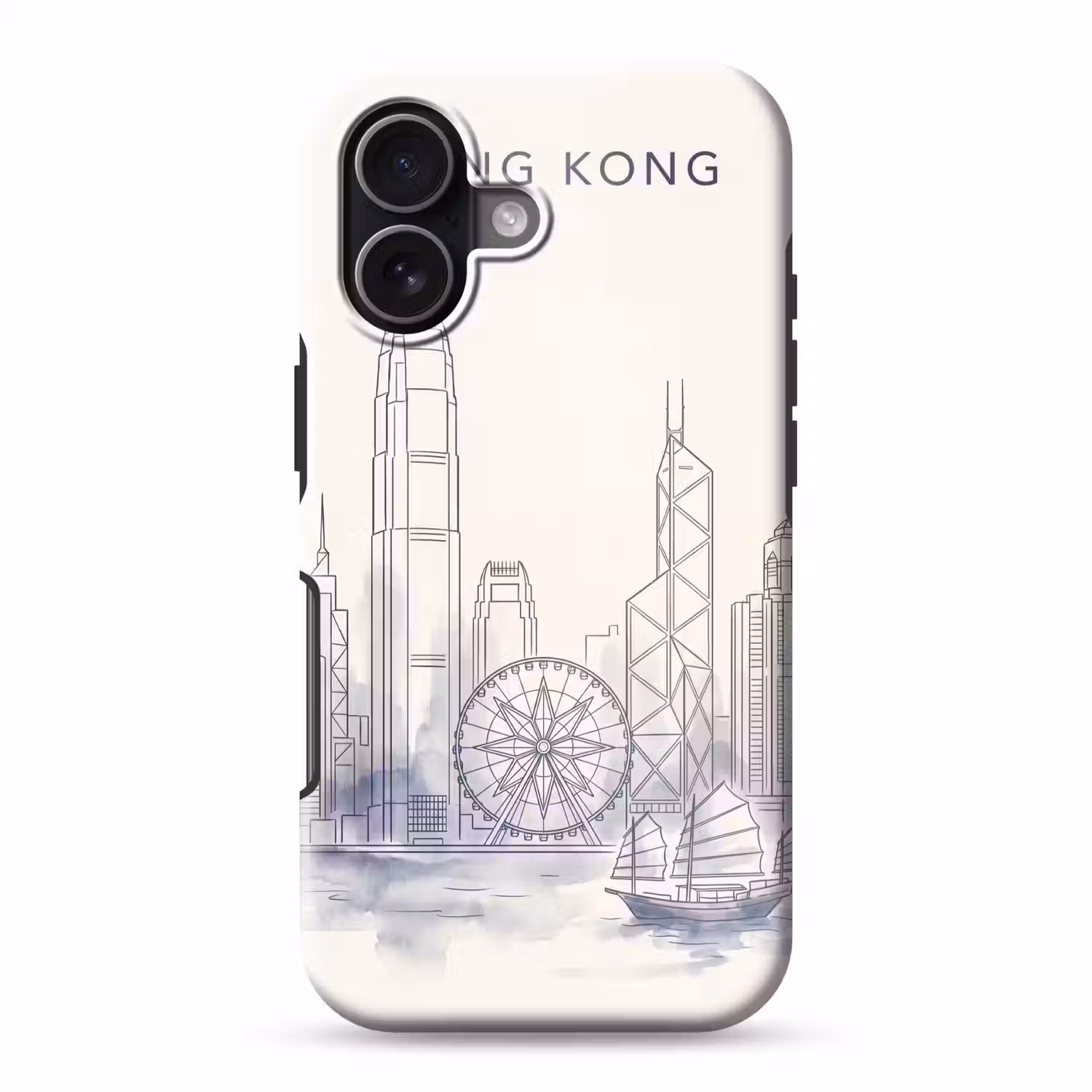 Stad - Skyline - Water - Lijntekening - Blauw Toughcase MagSafe Apple iPhone 17 klein -3d