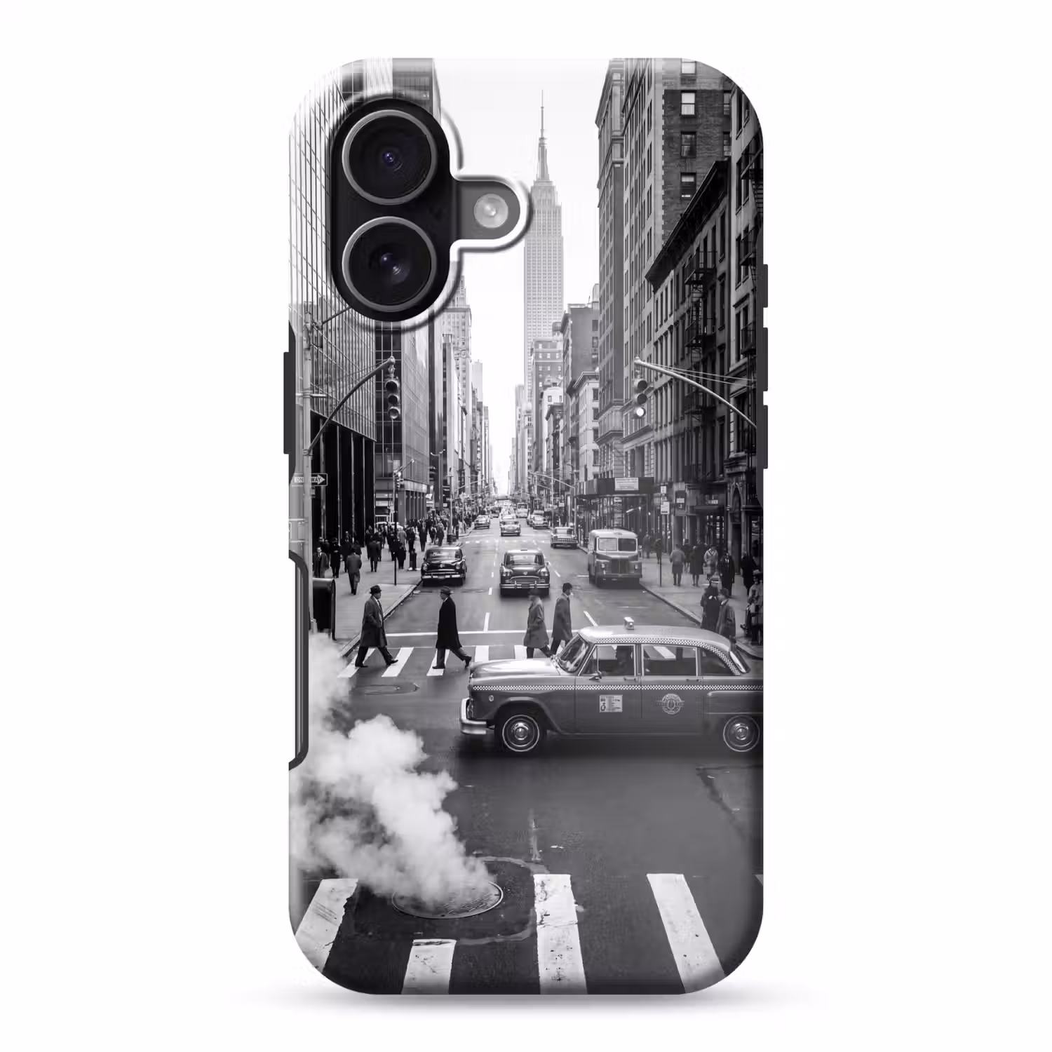 Stad - Straat - Gebouwen - Verkeer - Zwart-wit Toughcase MagSafe Apple iPhone 17 klein -3d