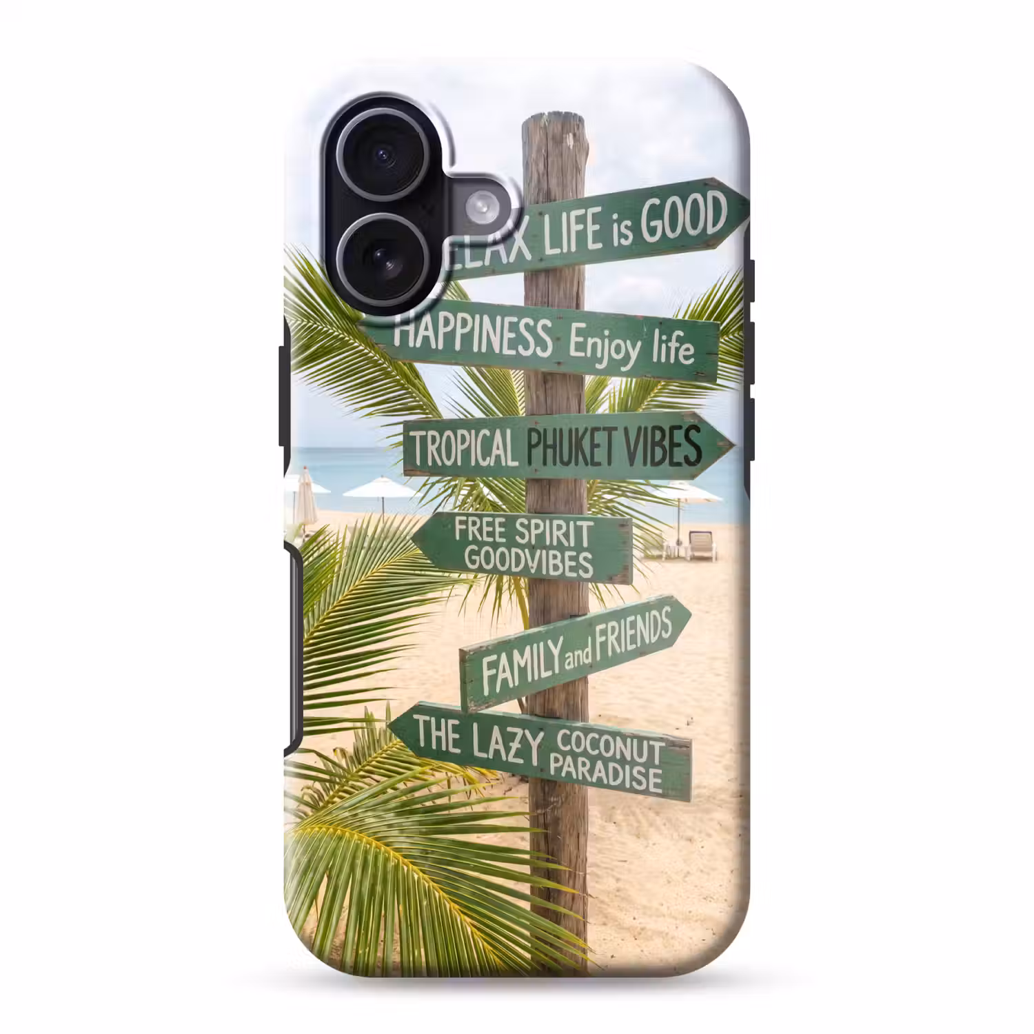 Strand - Wegwijzer - Palmen - Tropisch - Groen Toughcase MagSafe Apple iPhone 17 klein -3d