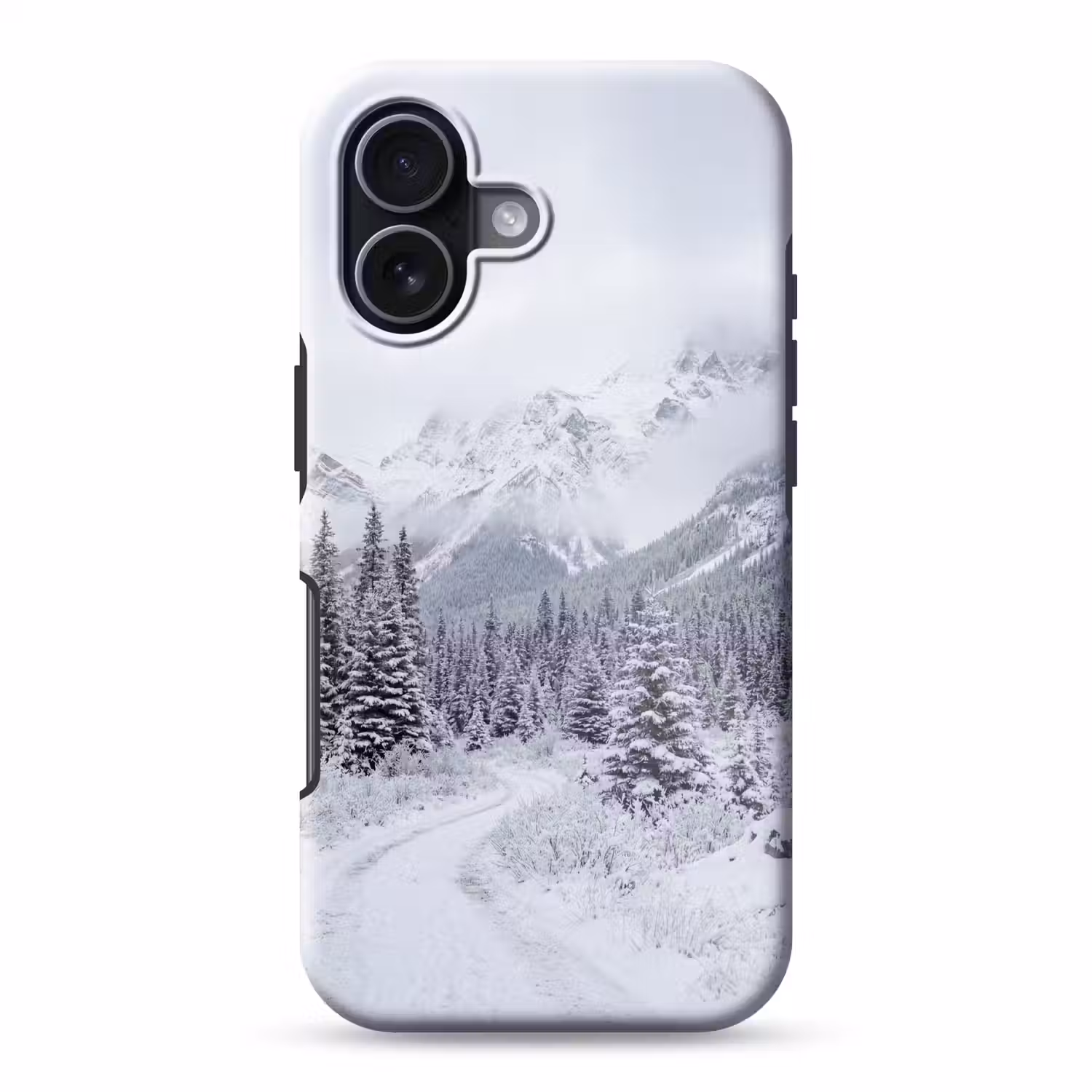 Weg - Bergen - Sneeuw - Naaldbos - Avontuurlijk Toughcase MagSafe Apple iPhone 17 klein -3d