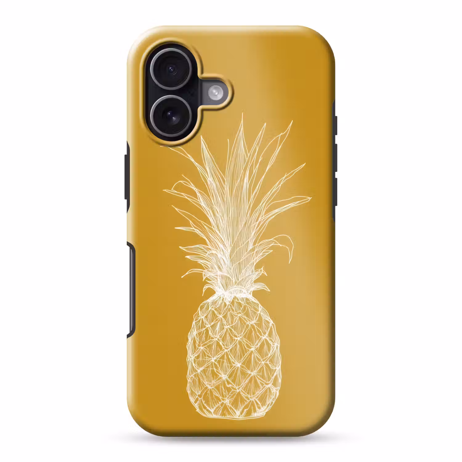 Lijnillustratie - Ananas - Bladkroon - Okergeel Toughcase MagSafe Apple iPhone 17 klein -3d