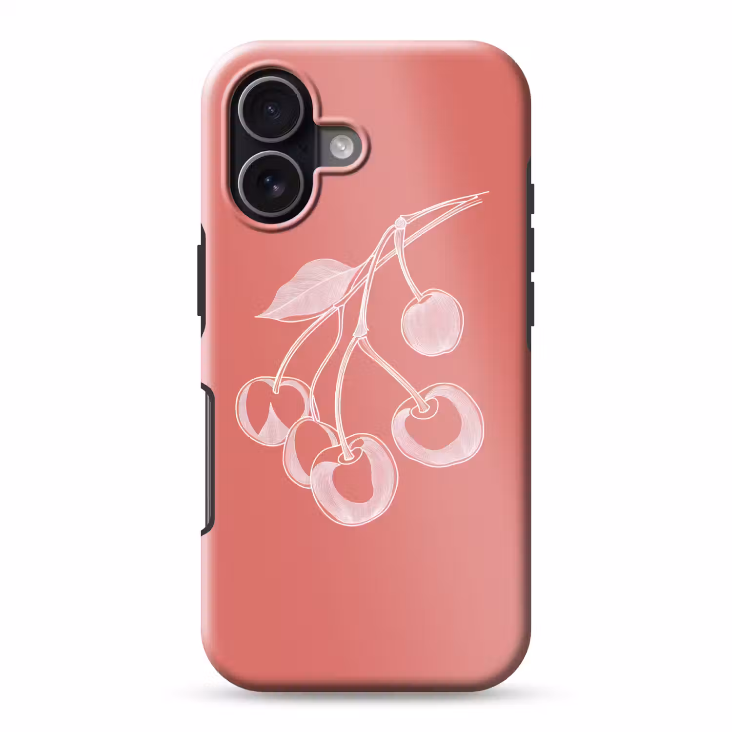 Lijnillustratie - Kersen - Tak - Wit Toughcase MagSafe Apple iPhone 17 klein -3d