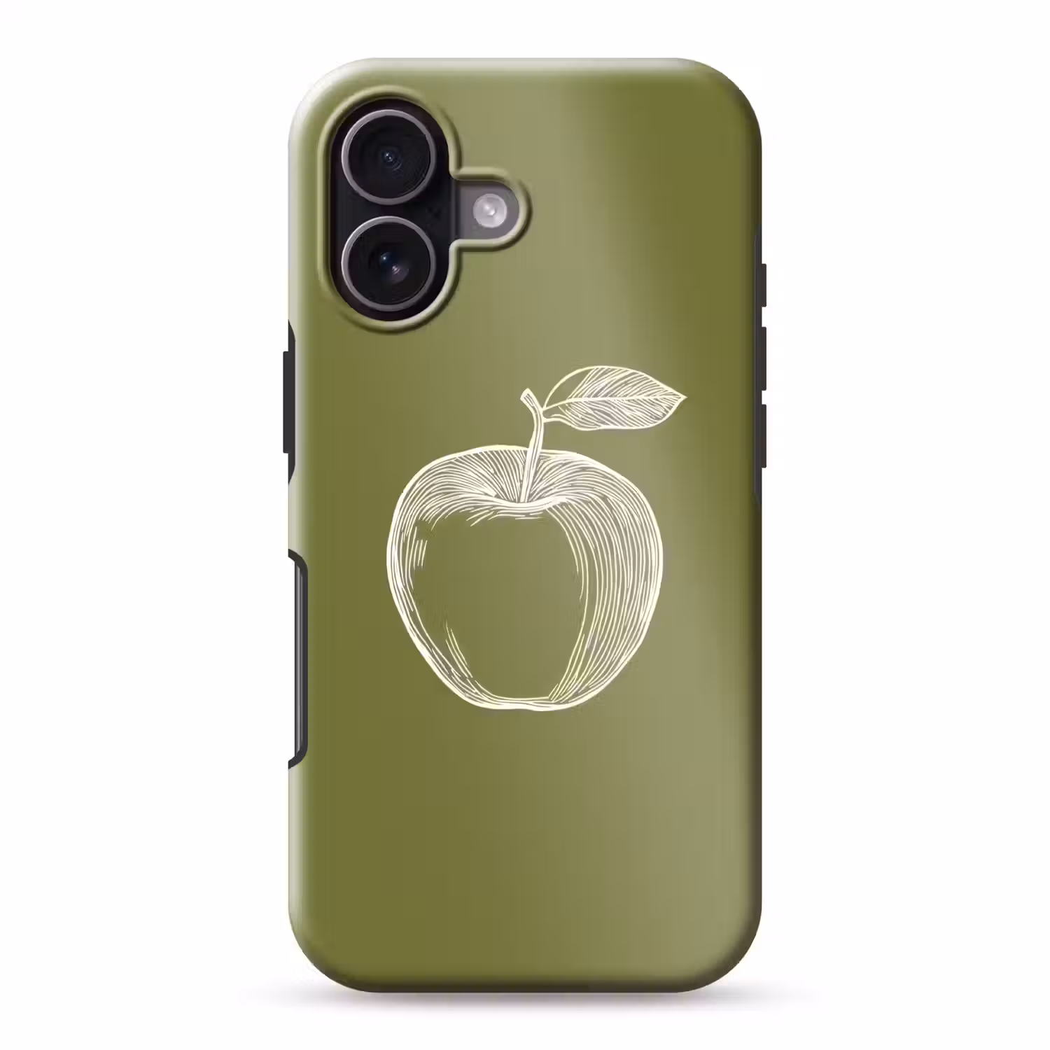 Lijntekening - Appel - Olijfgroen - Blaadje Toughcase MagSafe Apple iPhone 17 klein -3d