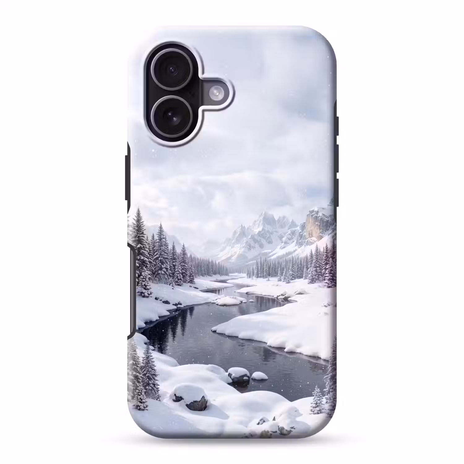 Sneeuwlandschap - Bergen - Rivier - Winter Toughcase MagSafe Apple iPhone 17 klein -3d