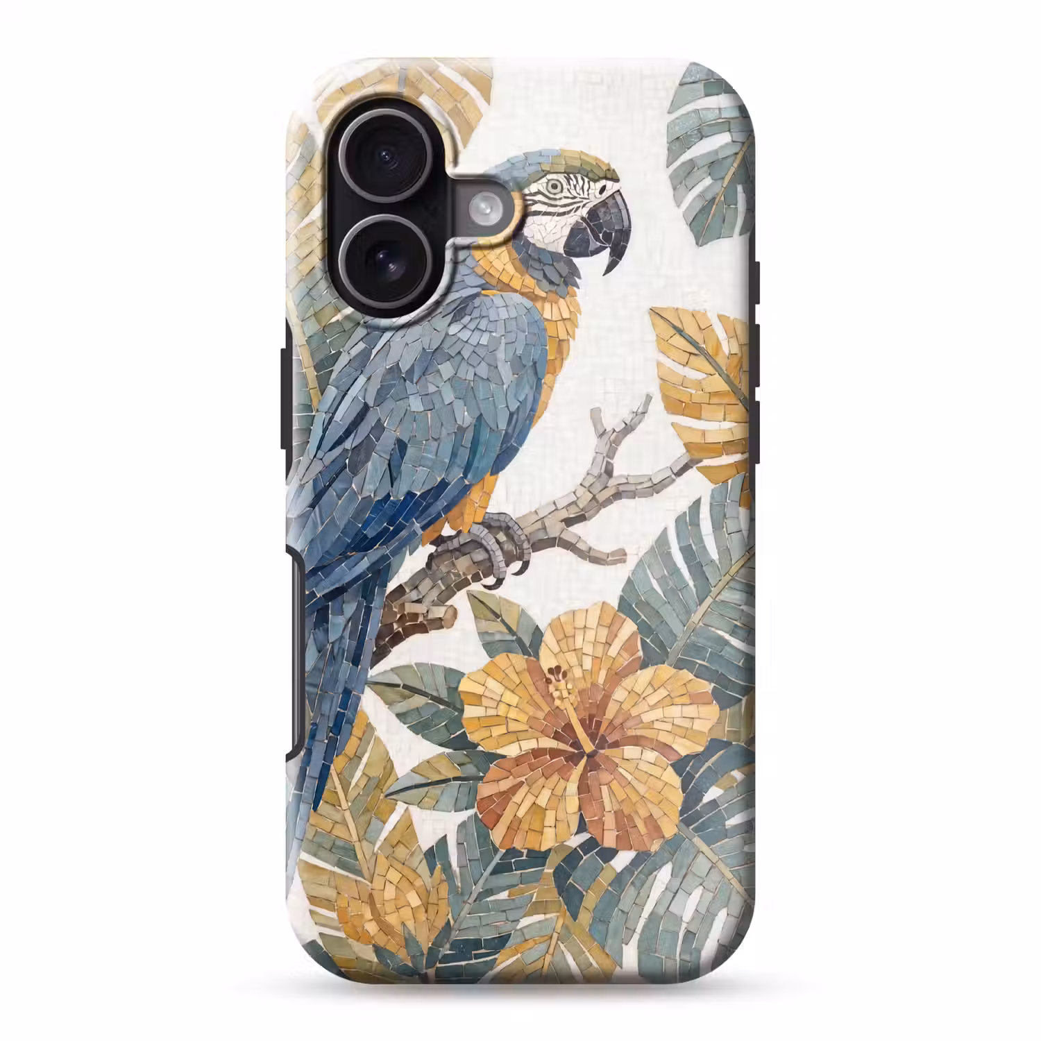 Vogel - Tak - Natuur - Mozaïek - Blauw Toughcase MagSafe Apple iPhone 17 klein -3d