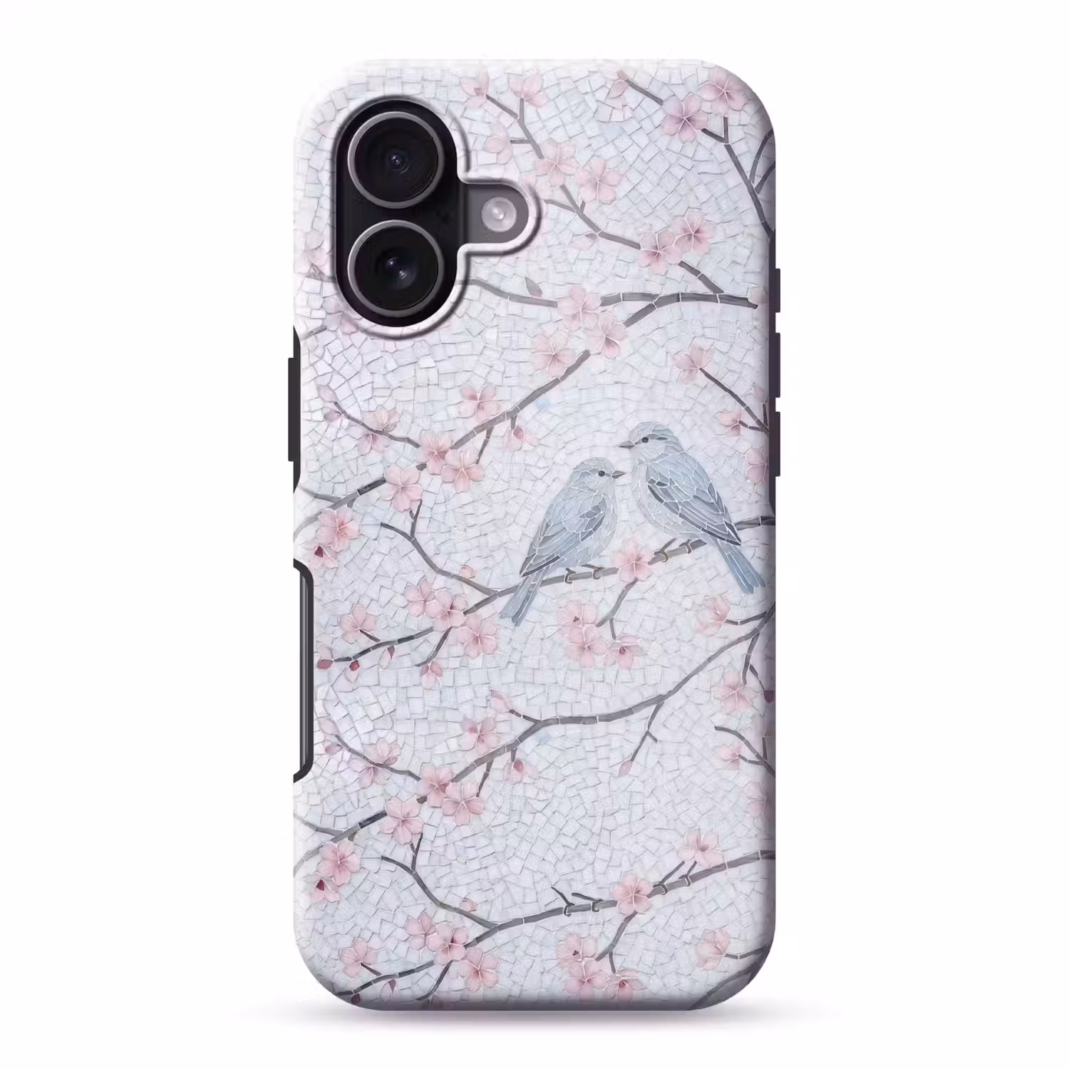 Vogel - Bloemen - Natuur - Mozaïek - Roze Toughcase MagSafe Apple iPhone 17 klein -3d