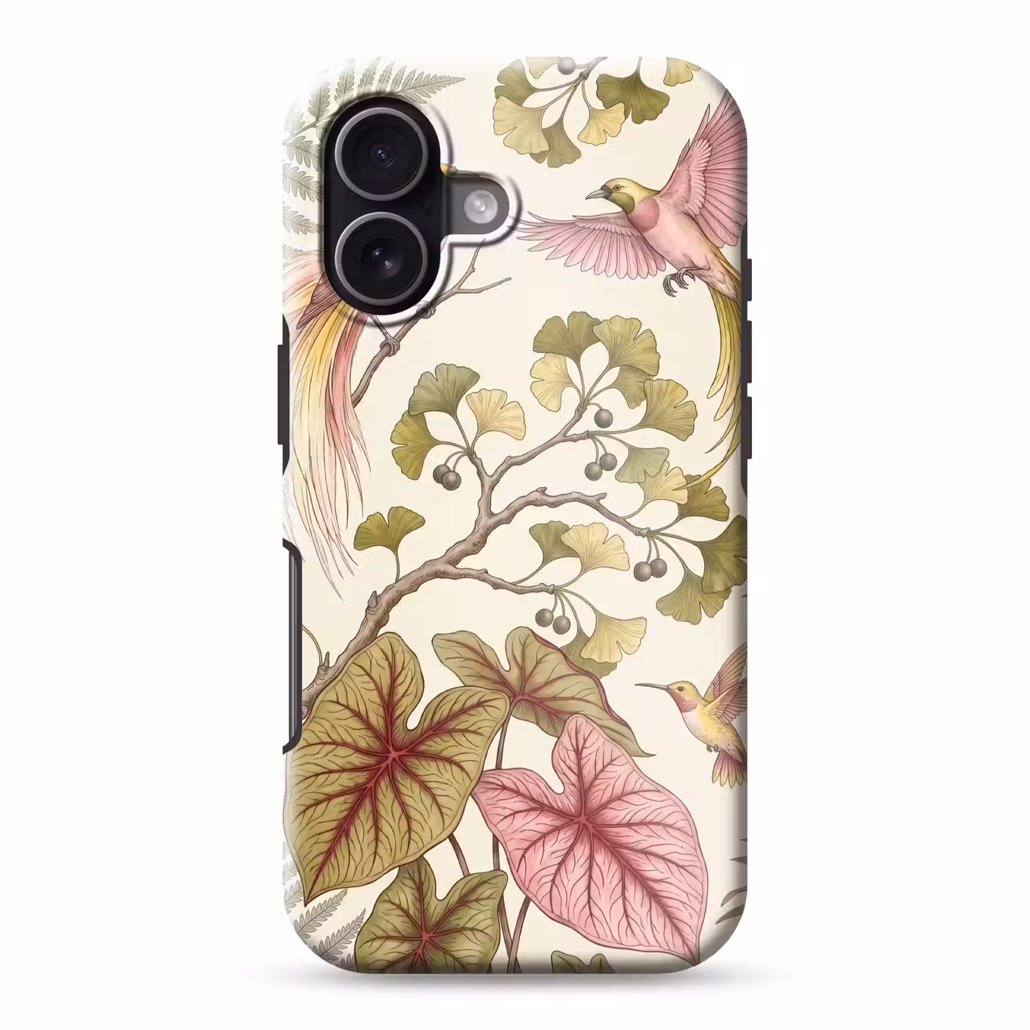 Vogels - Tropisch - Botanisch - Roze Toughcase MagSafe Apple iPhone 17 klein -3d