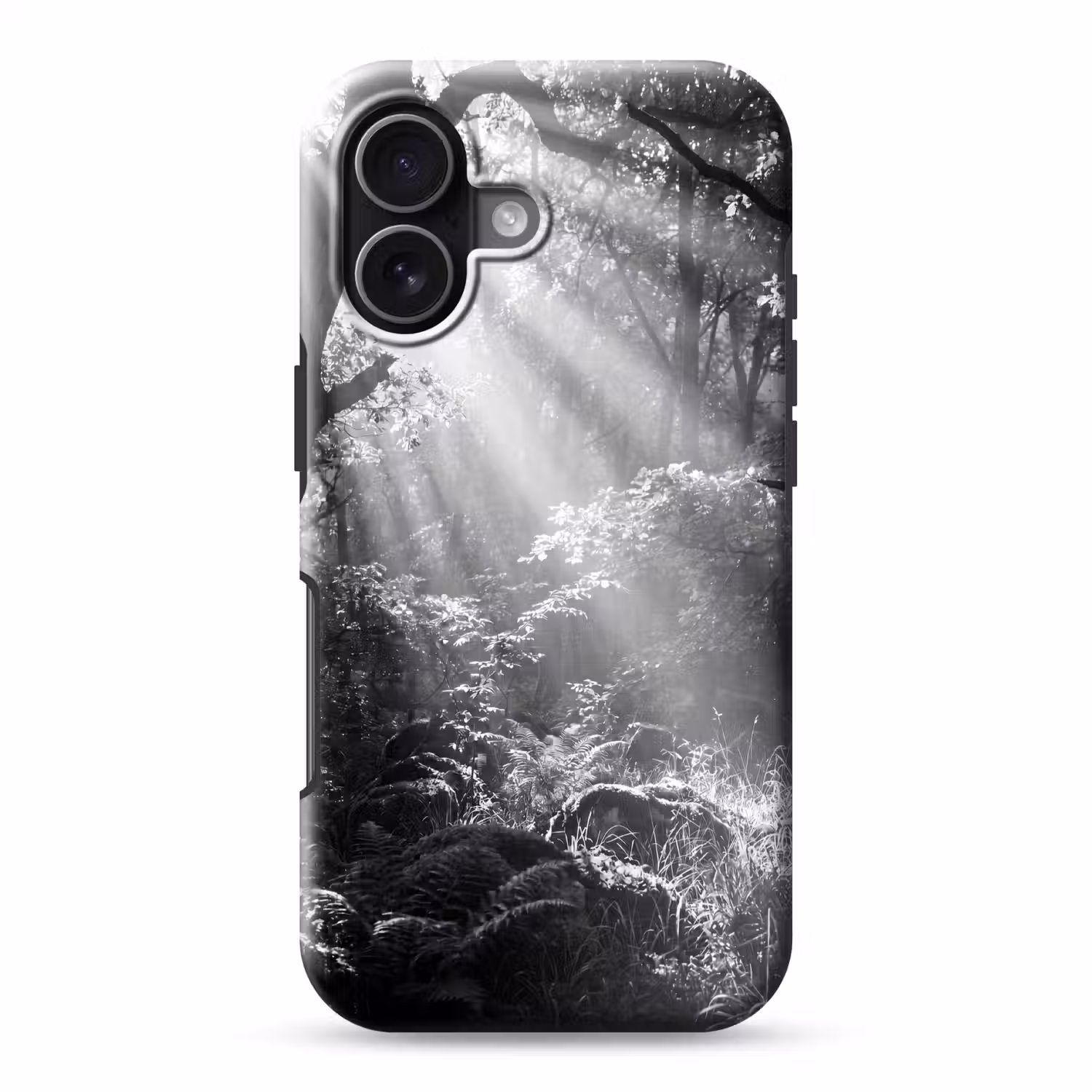 Bos - Lichtstralen - Natuur - Zwart-wit Toughcase MagSafe Apple iPhone 17 klein -3d
