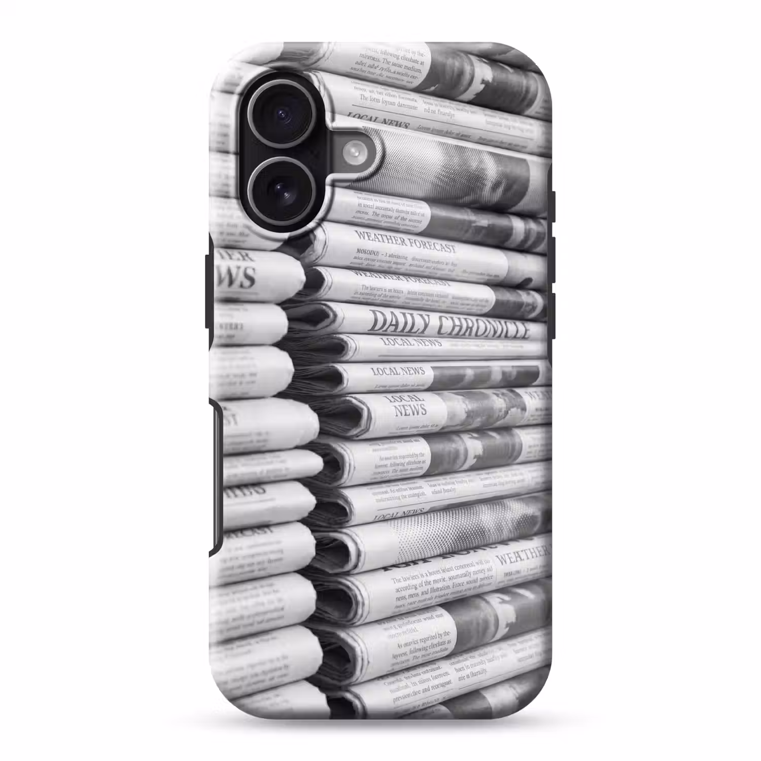 Krant - Stapel - Nieuws - Zwart-wit - Media Toughcase MagSafe Apple iPhone 17 klein -3d