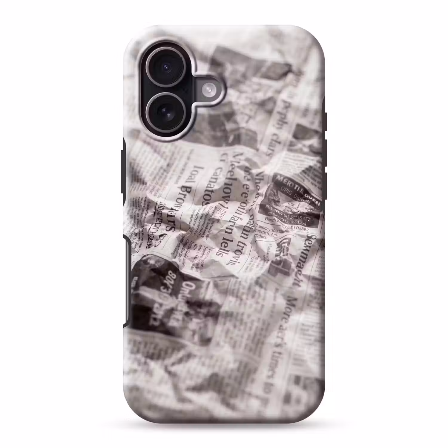 Krant - Gekreukeld - Textuur - Vintage - Zwart-wit Toughcase MagSafe Apple iPhone 17 klein -3d