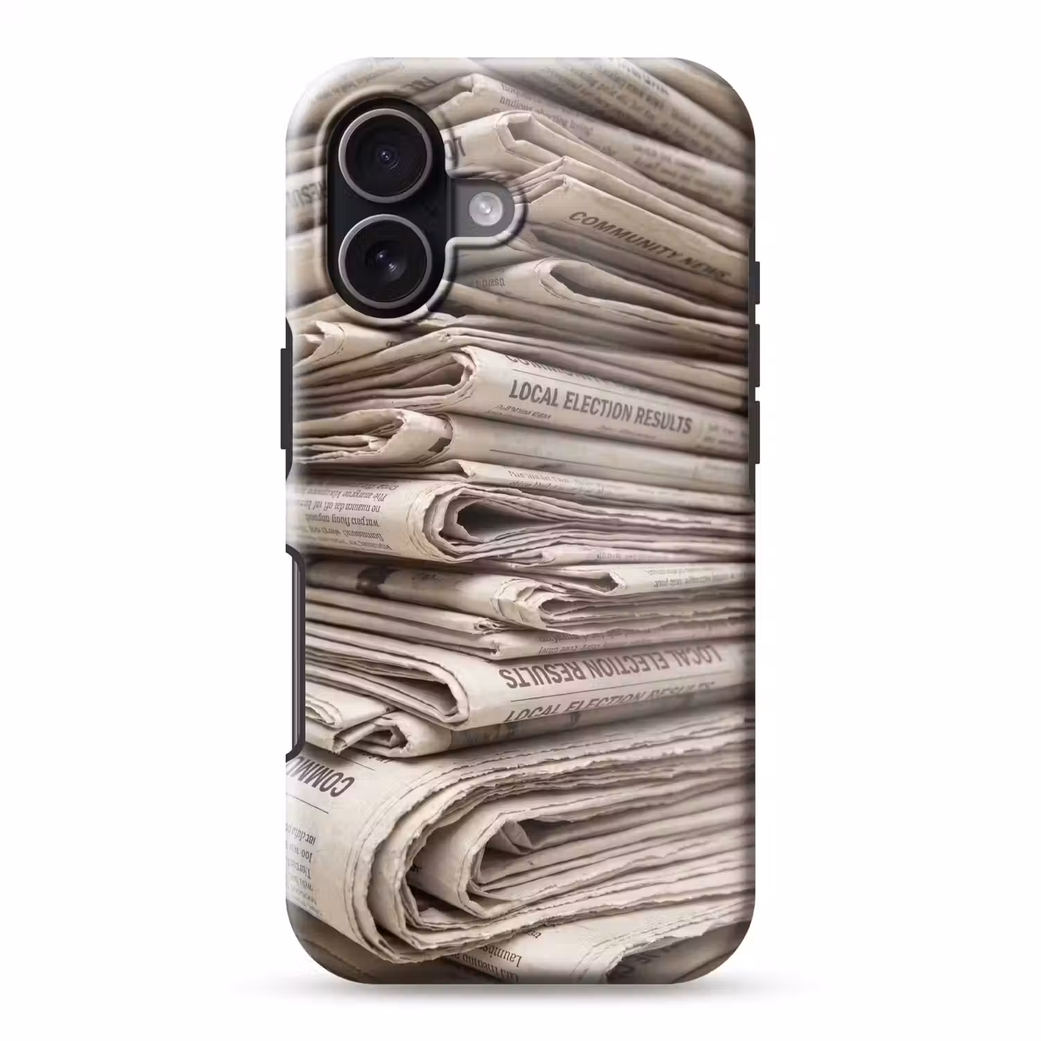 Kranten - Stapel - Nieuws - Vintage - Beige Toughcase MagSafe Apple iPhone 17 klein -3d