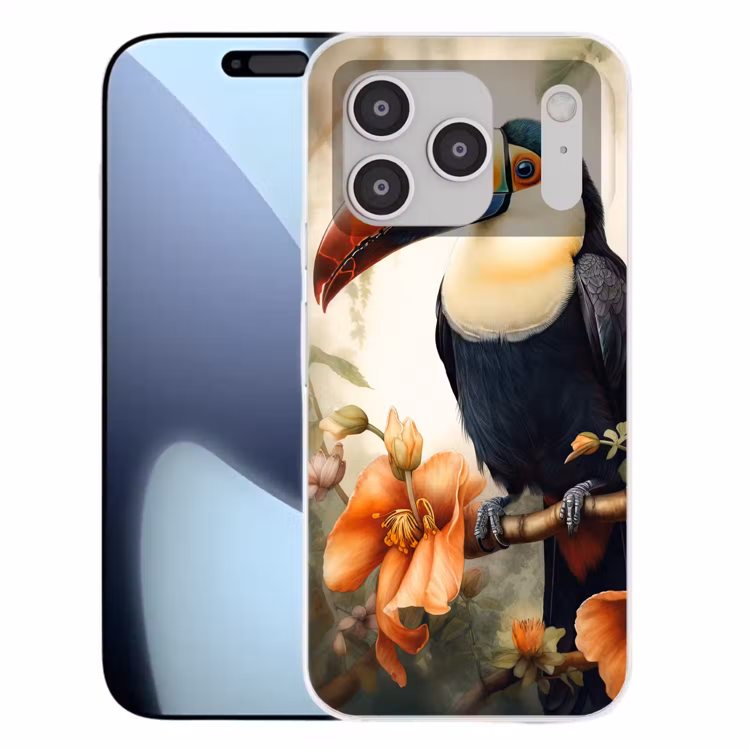 Toekan - Vogel - Bloemen - Planten Telefoonhoesje iPhone 17 Pro klein -3d