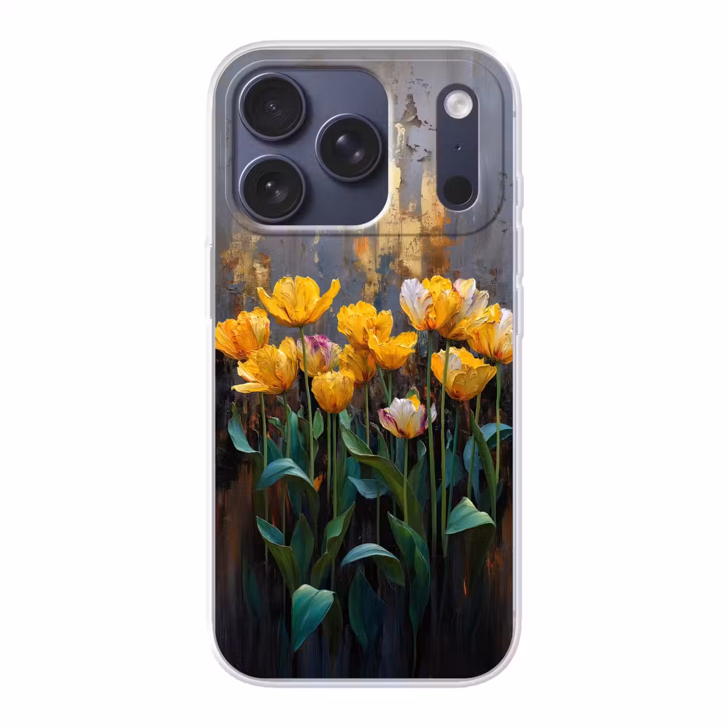 Tulpen - Geel - Penseelstreken - Abstract Telefoonhoesje iPhone 17 Pro klein -3d
