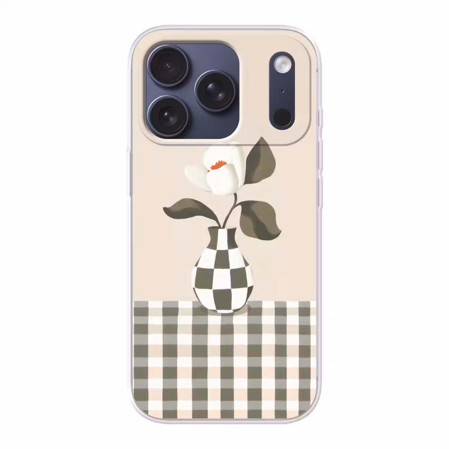 Vaas - Geruit - Groen - Bloem Telefoonhoesje iPhone 17 Pro klein -3d