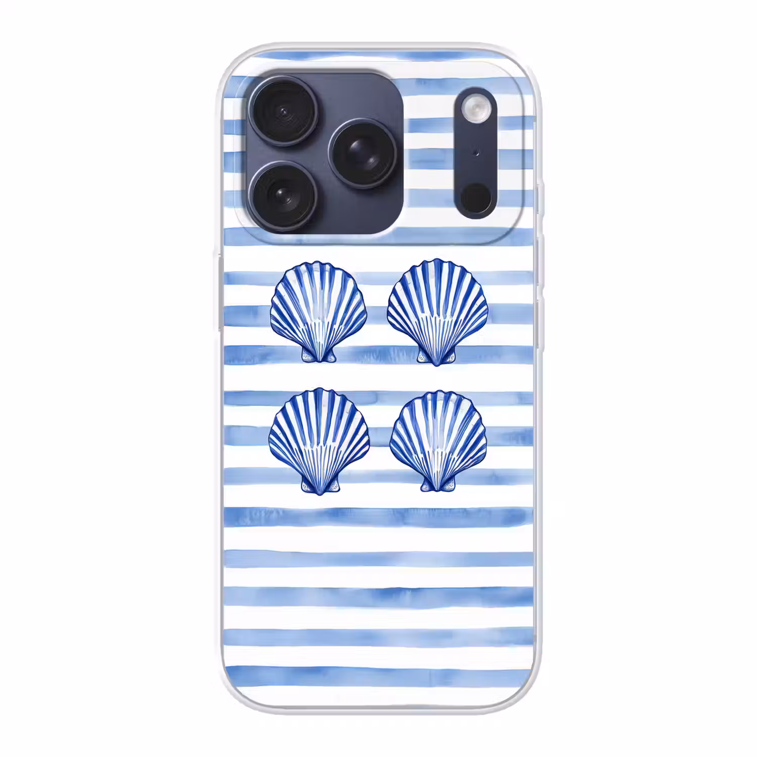 Vier schelpen - Blauw - Wit - Strepen Telefoonhoesje iPhone 17 Pro klein -3d