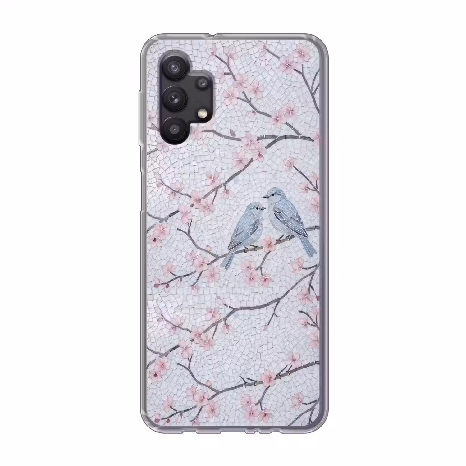 Vogel - Bloemen - Natuur - Mozaïek - Roze Telefoonhoesje Samsung Galaxy A32 5G klein -3d