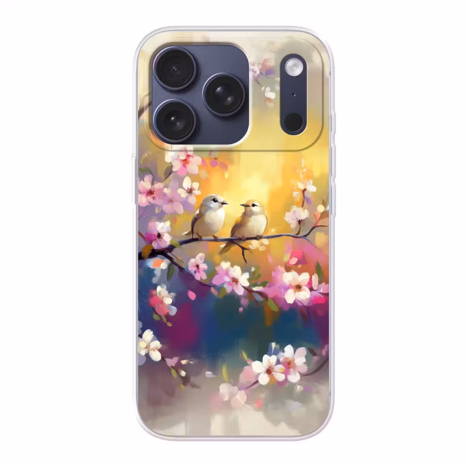 Vogels - Bloemen - Roze Telefoonhoesje iPhone 17 Pro klein -3d