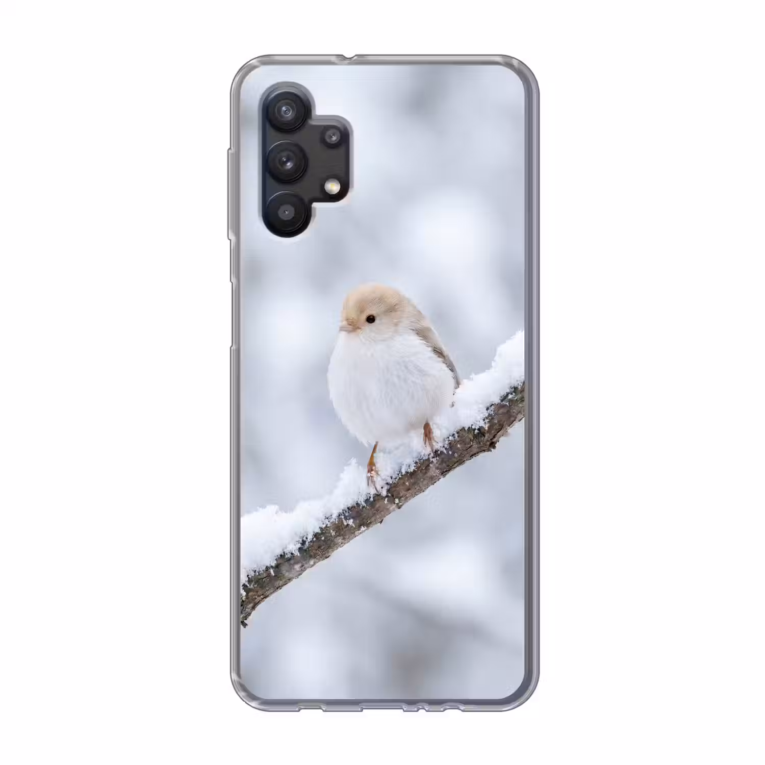 Vogeltje - Sneeuw - Tak - Winter - Zacht Telefoonhoesje Samsung Galaxy A32 5G klein -3d