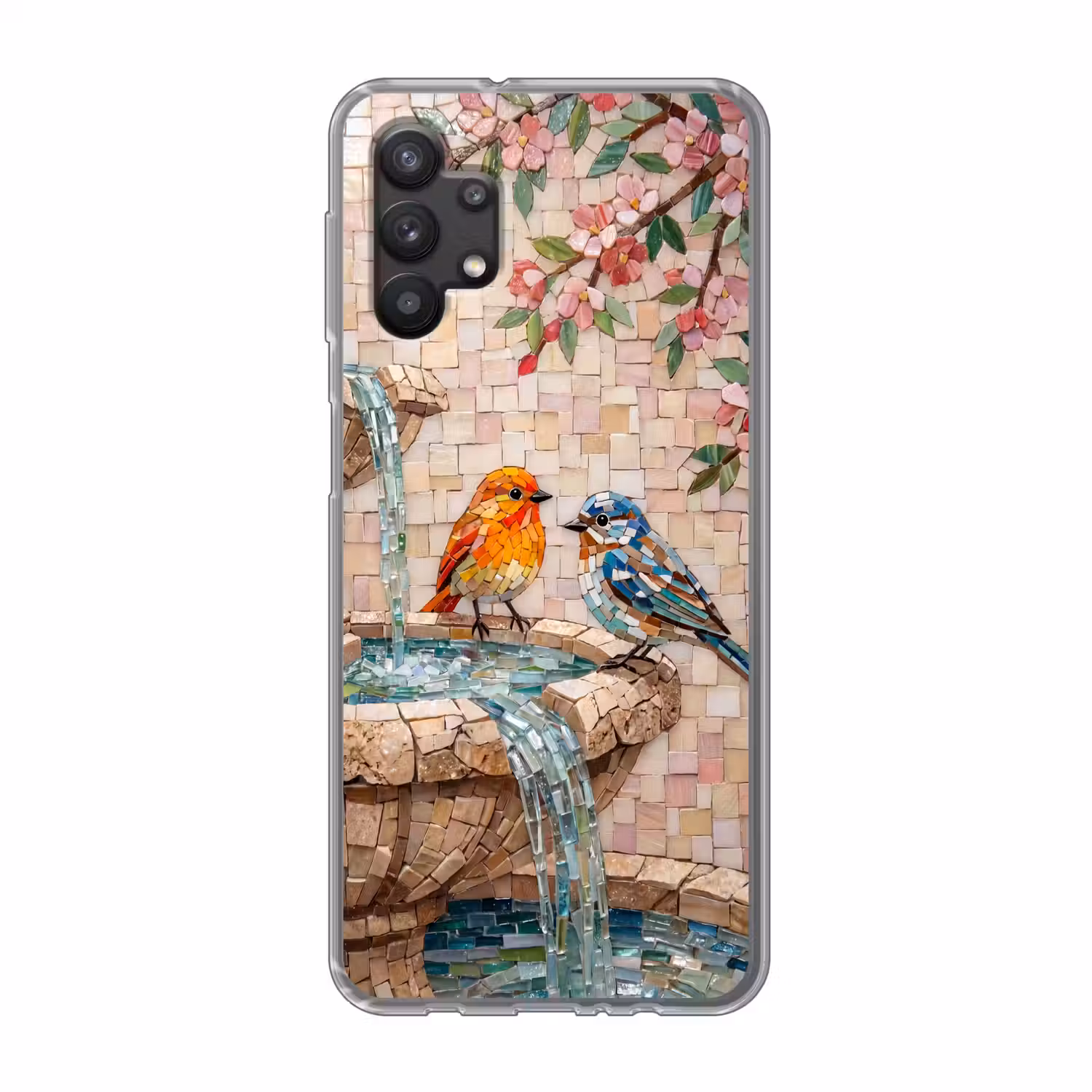 Vogel - fontein - mozaiek - kleurrijk - dieren Telefoonhoesje Samsung Galaxy A32 5G klein -3d