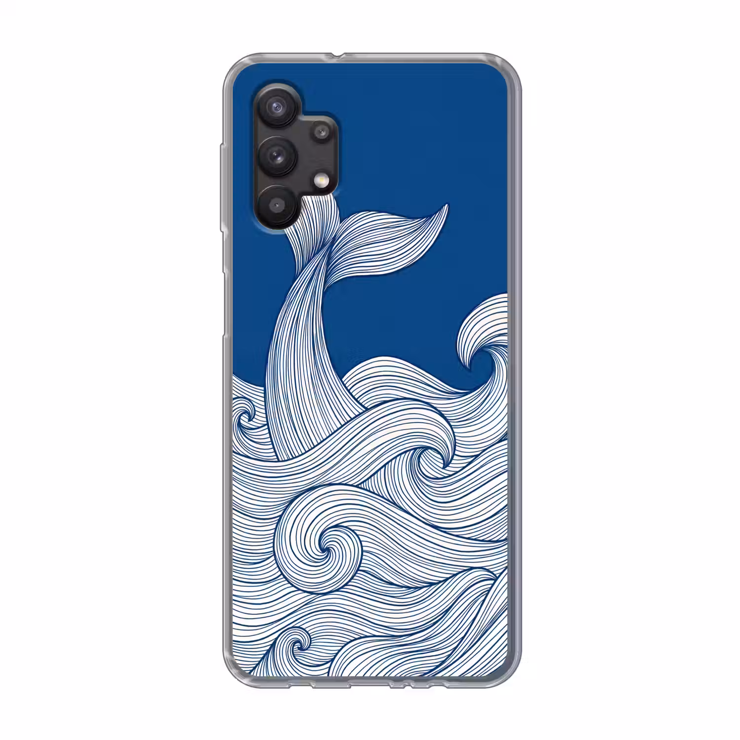 Walvis - Staart - Golven - Lijntekening - Blauw Telefoonhoesje Samsung Galaxy A32 5G klein -3d
