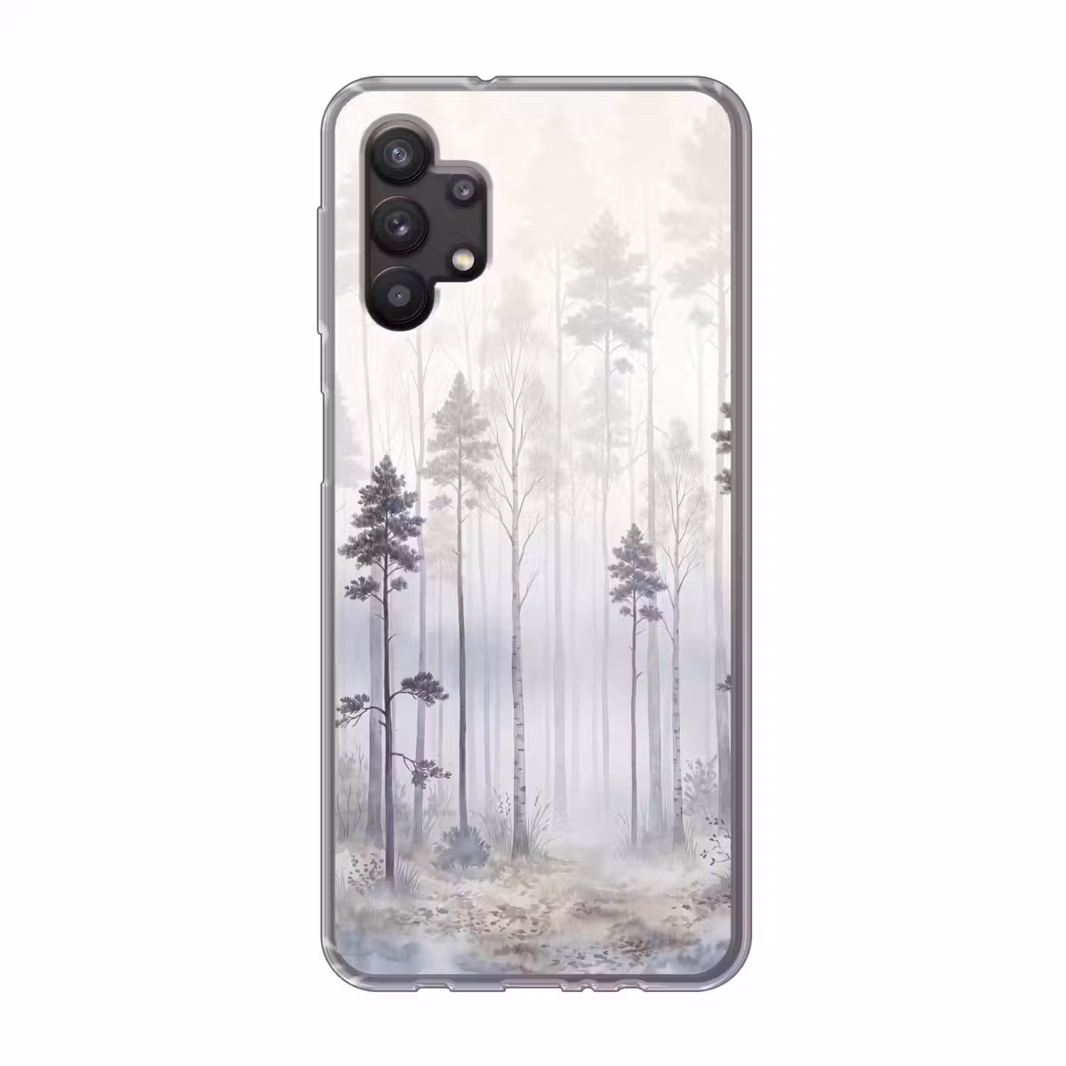 Bos - Bomen - Mist - Natuur - Illustratie - Grijs Telefoonhoesje Samsung Galaxy A32 5G klein -3d