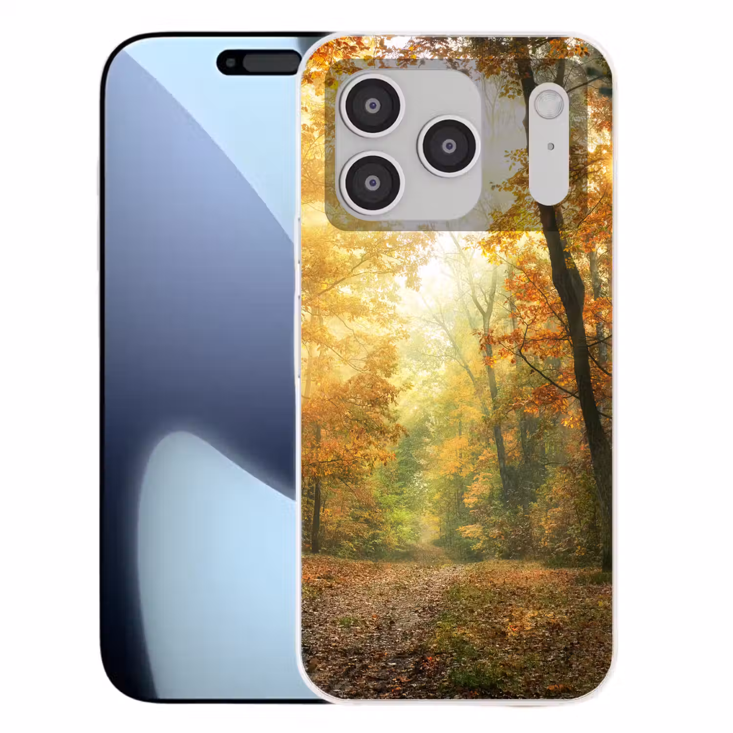 Bos - Herfst - Zon - Landschap - Natuur - Bomen - Bladeren Telefoonhoesje iPhone 17 Pro klein -3d