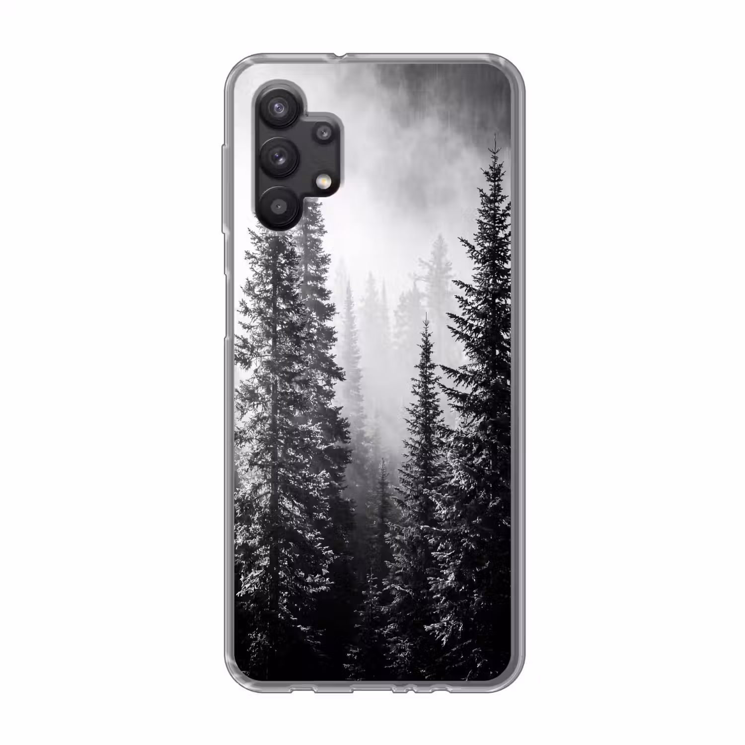 Bos - Mist - Winter - Monochroom - Natuur Telefoonhoesje Samsung Galaxy A32 5G klein -3d