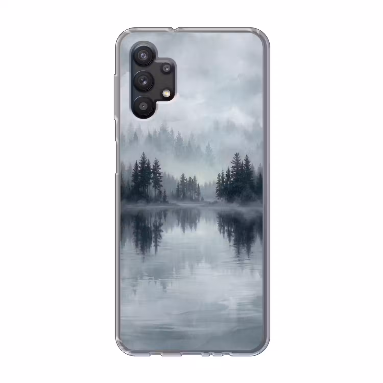 Bos - Meer - Mist - Natuur - Grijs Telefoonhoesje Samsung Galaxy A32 5G klein -3d