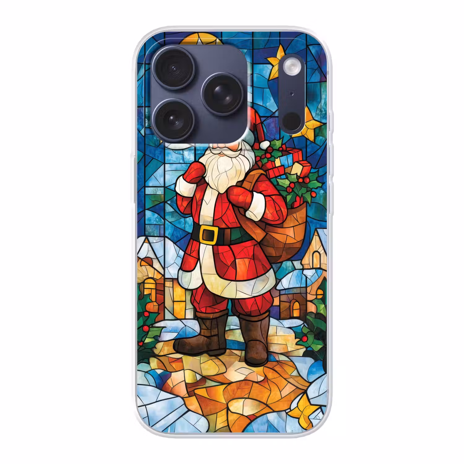 Kerstman - Glas - Kleurrijk Telefoonhoesje iPhone 17 Pro klein -3d
