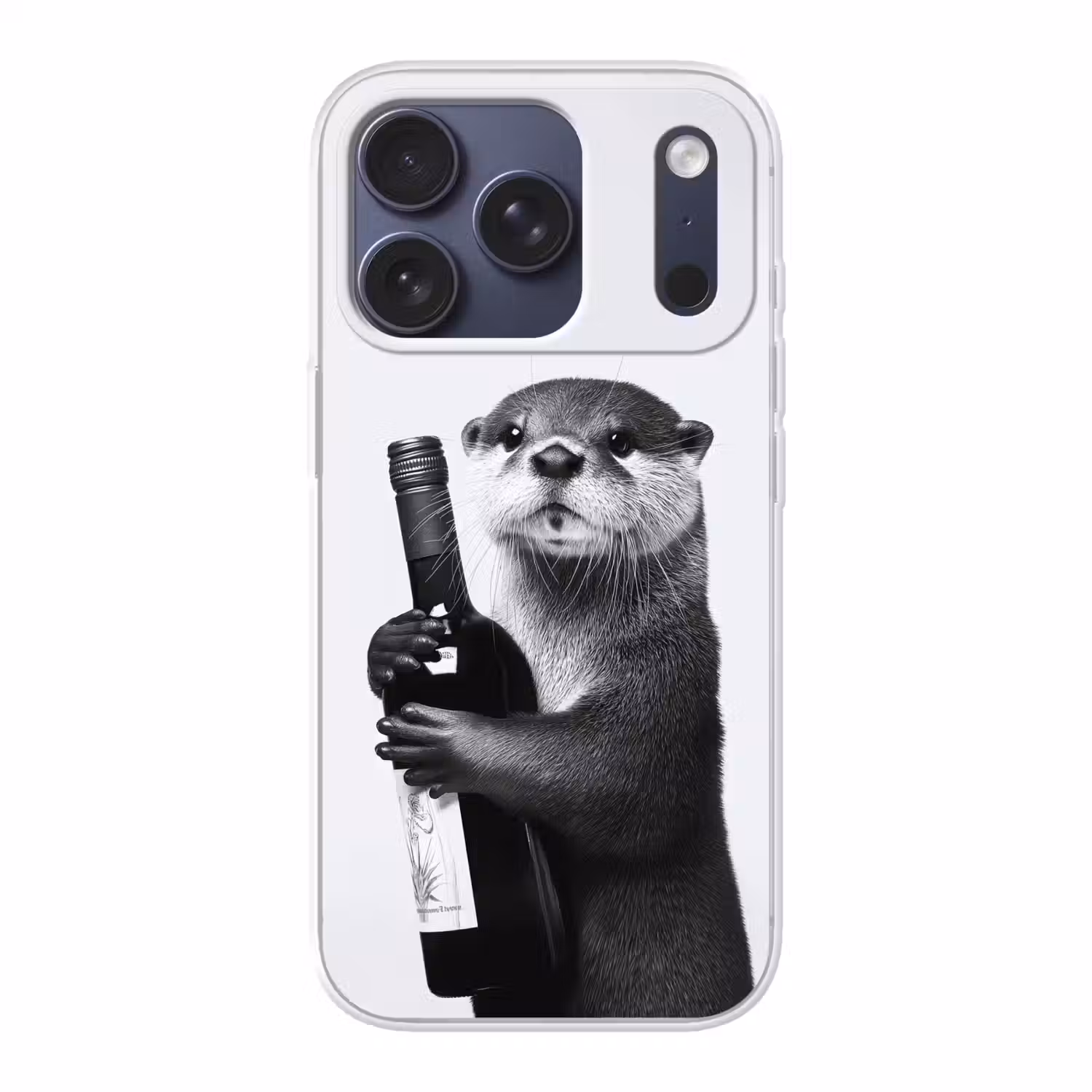 Wijnfles - Otter - Zwart Telefoonhoesje iPhone 17 Pro klein -3d