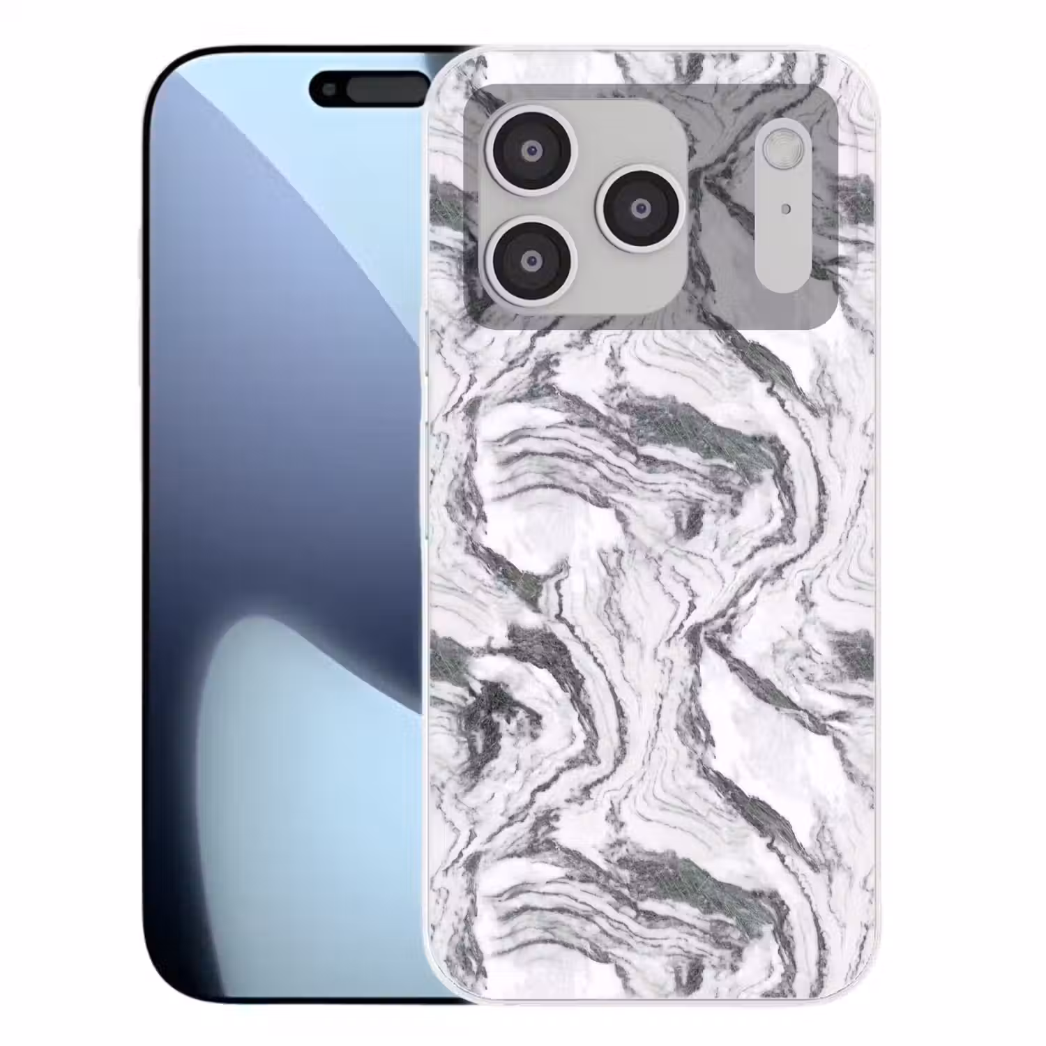 Wit - Marmer - Golvend - Grafiet Telefoonhoesje iPhone 17 Pro klein 878 -3d
