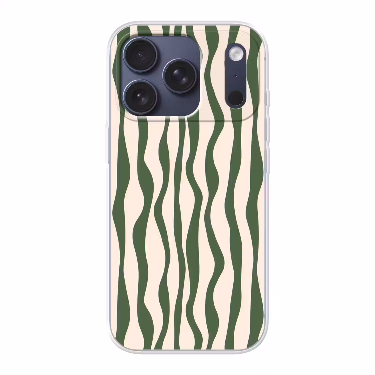 Golvende lijnen - Beige - Groen - Strepen - Abstract Telefoonhoesje iPhone 17 Pro klein -3d