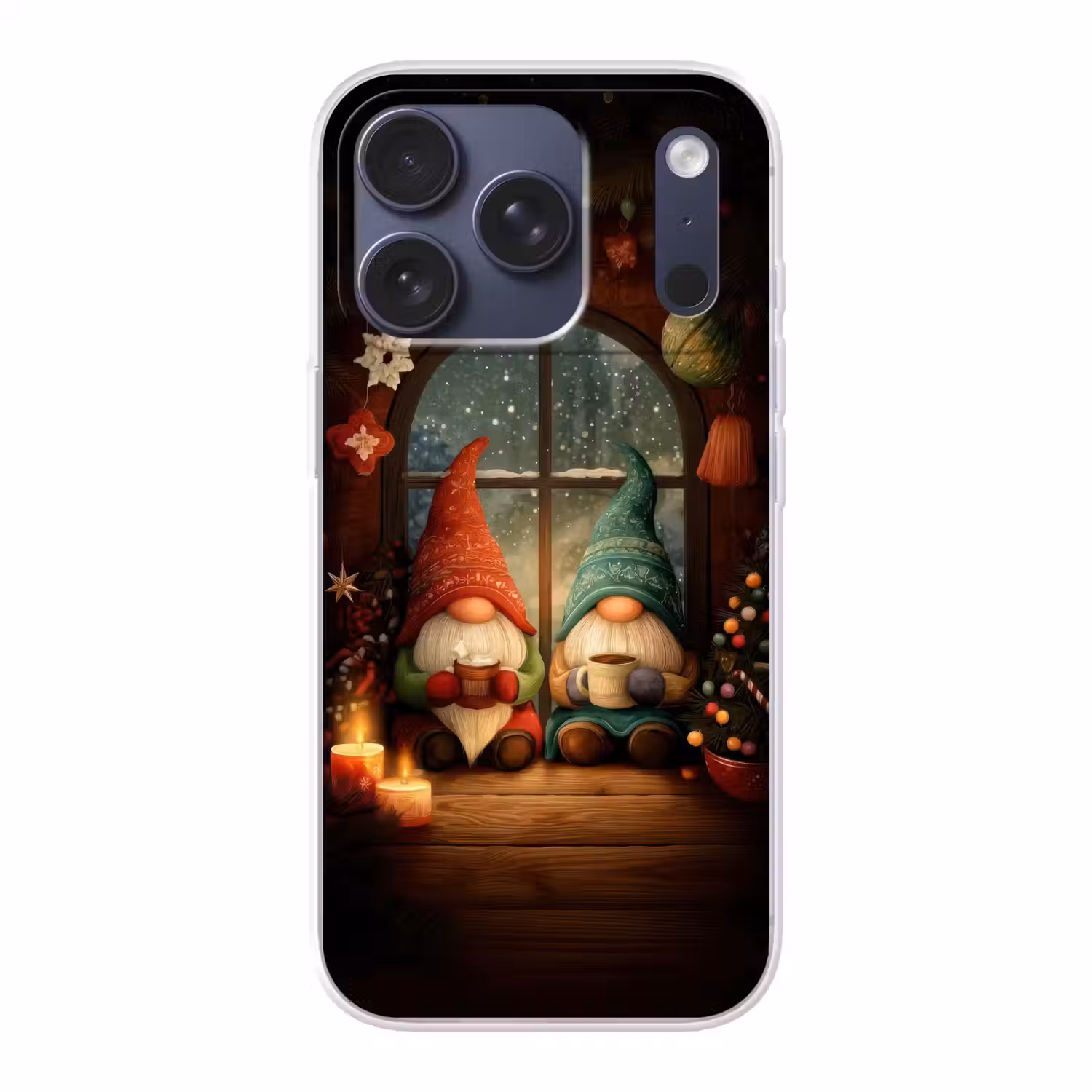 Gnooms - Kerst - Raam - Kleurrijk Telefoonhoesje iPhone 17 Pro klein -3d