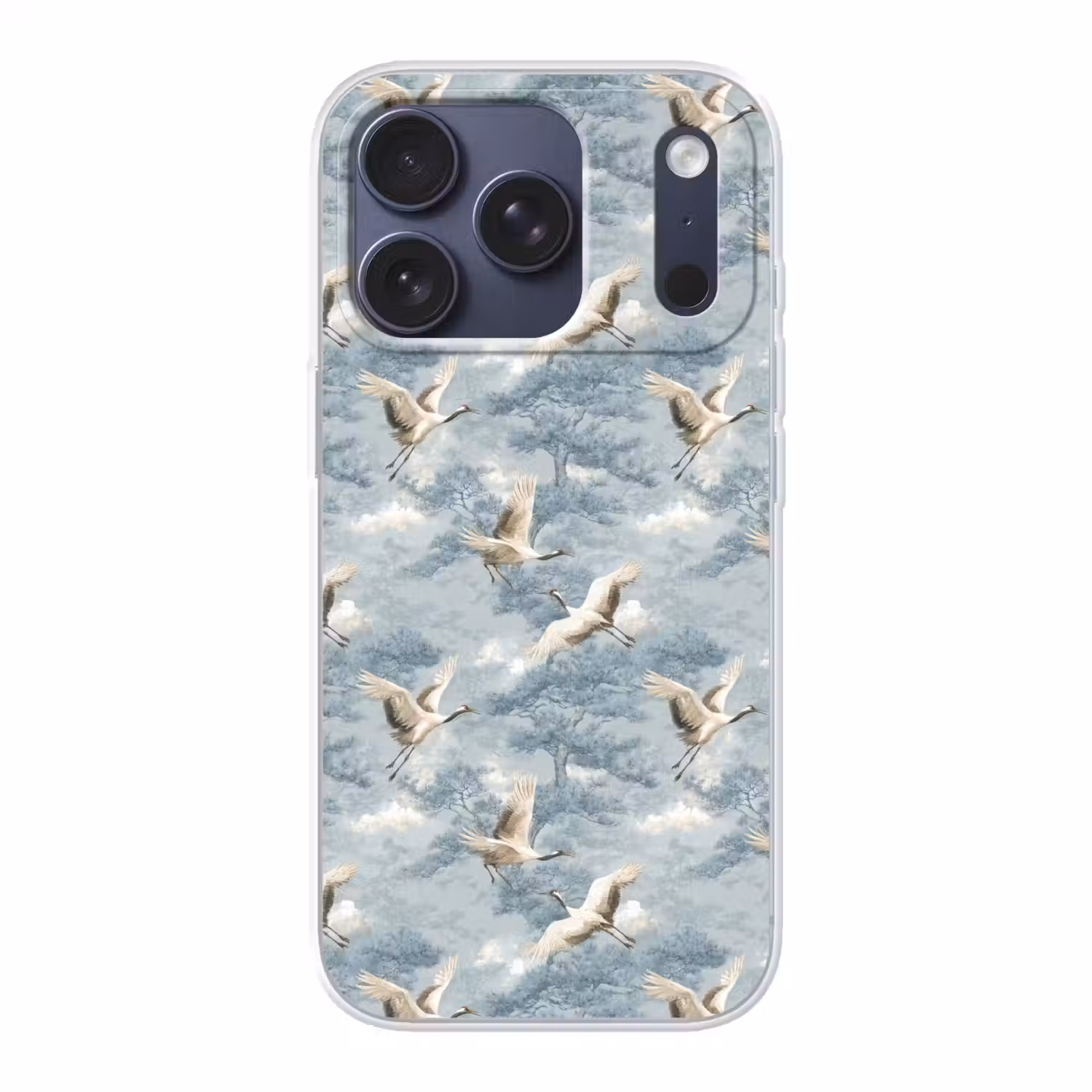 Wolken - Kraanvogels - Blauw Telefoonhoesje iPhone 17 Pro klein 878 -3d