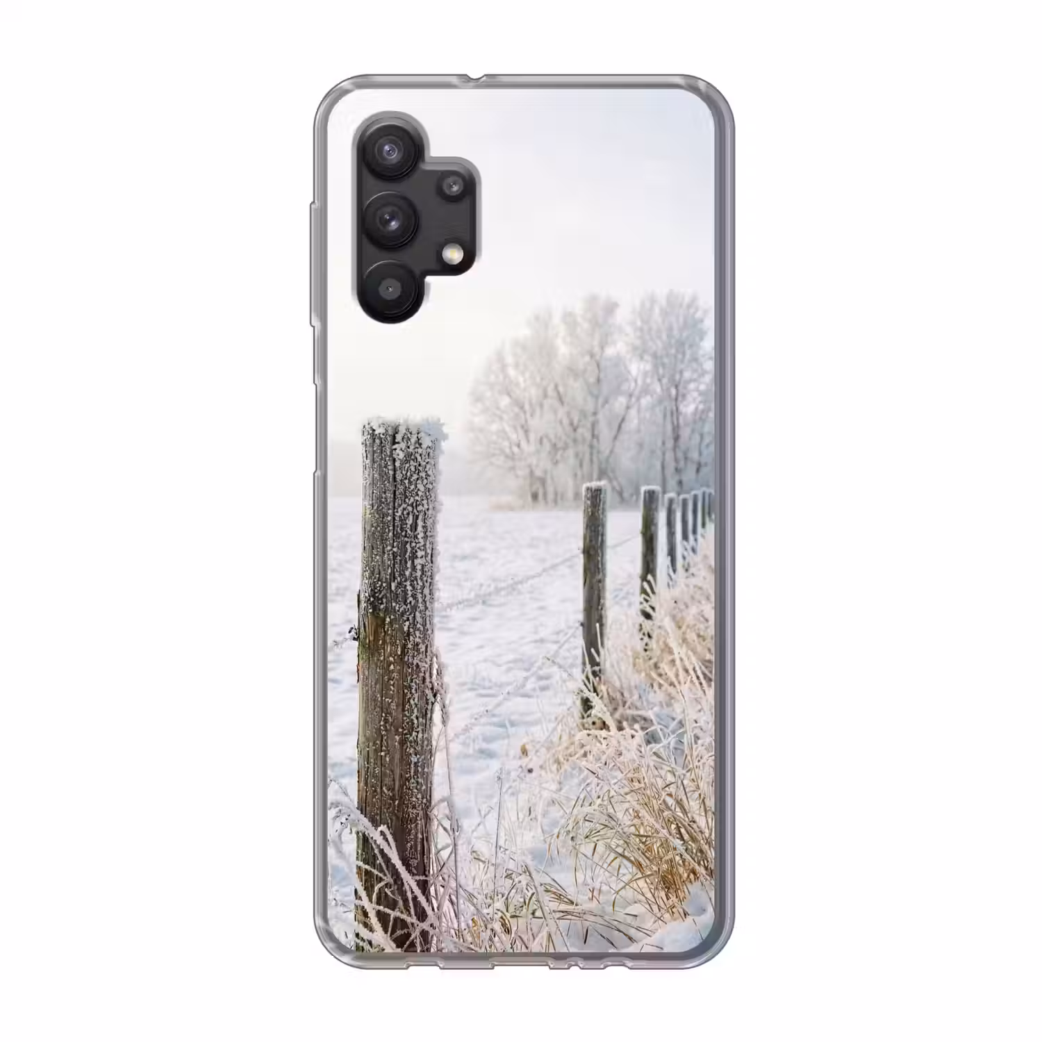Hek - Sneeuw - Mist - Platteland - Nostalgisch Telefoonhoesje Samsung Galaxy A32 5G klein -3d