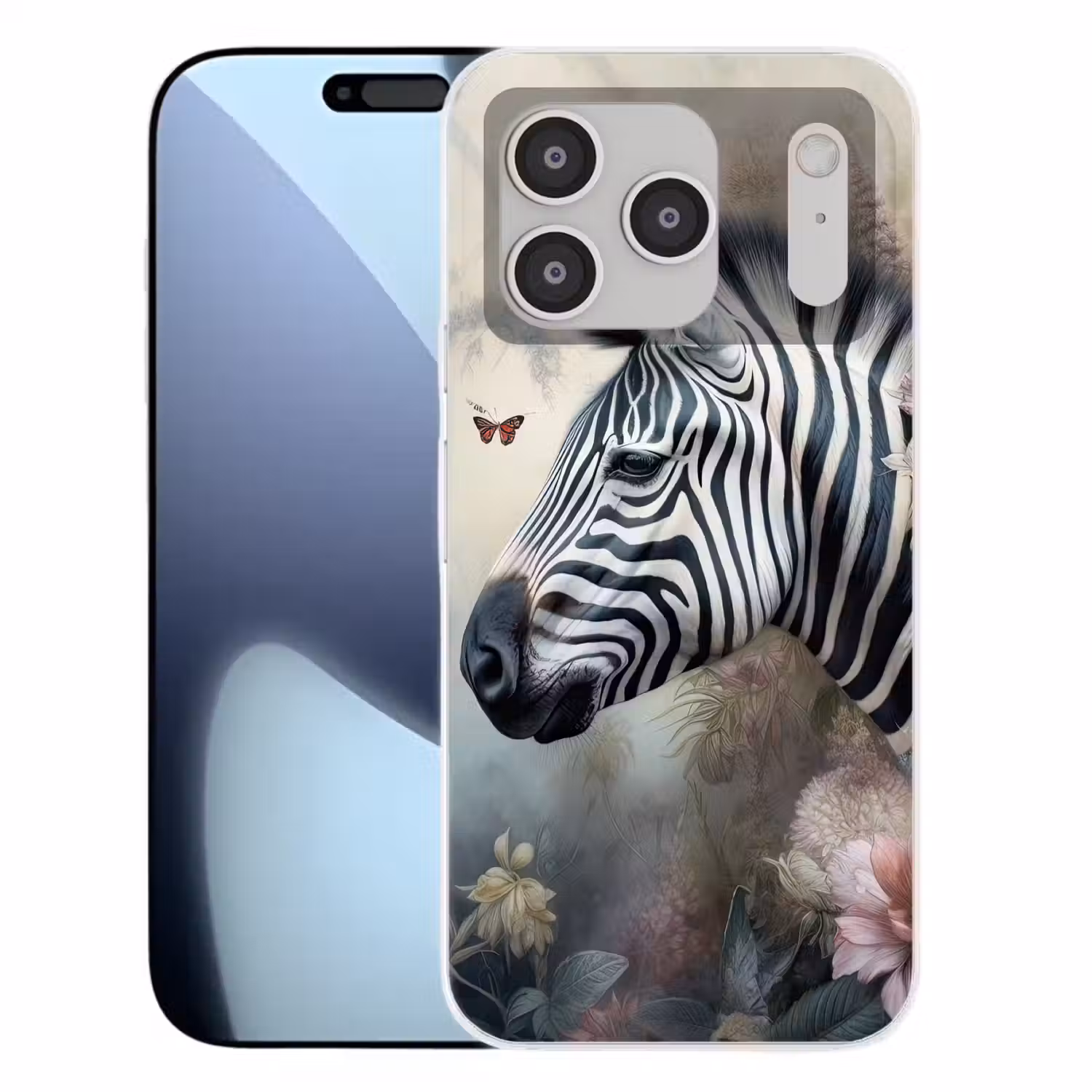 Zebra - Wilde dieren - Vlinder - Bloemen Telefoonhoesje iPhone 17 Pro klein -3d