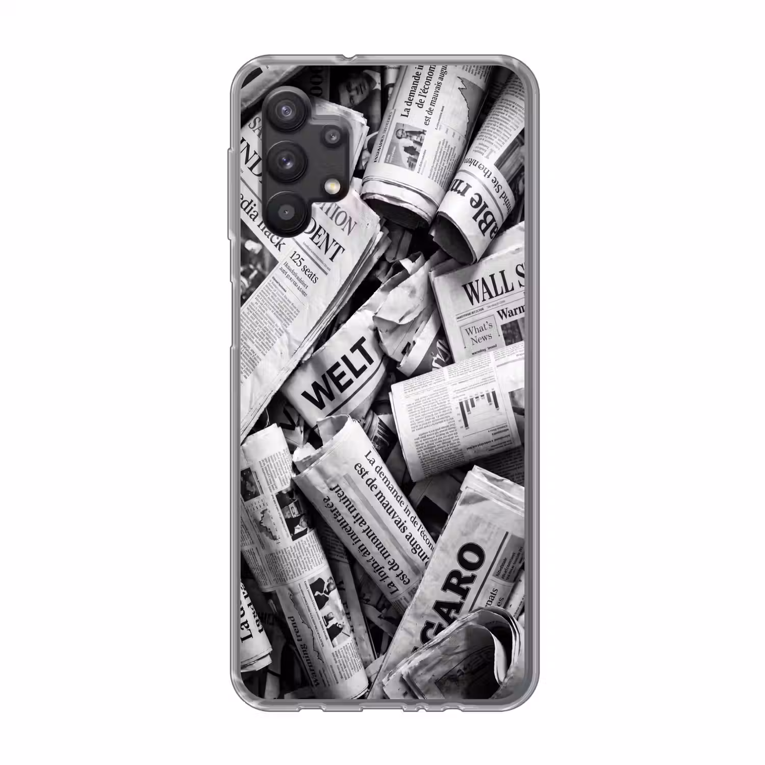 Krant - Stapel - Nieuws - Zwart-wit Telefoonhoesje Samsung Galaxy A32 5G klein -3d