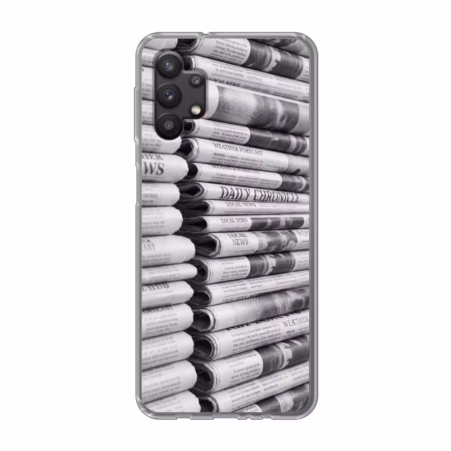 Krant - Stapel - Nieuws - Zwart-wit - Media Telefoonhoesje Samsung Galaxy A32 5G klein -3d